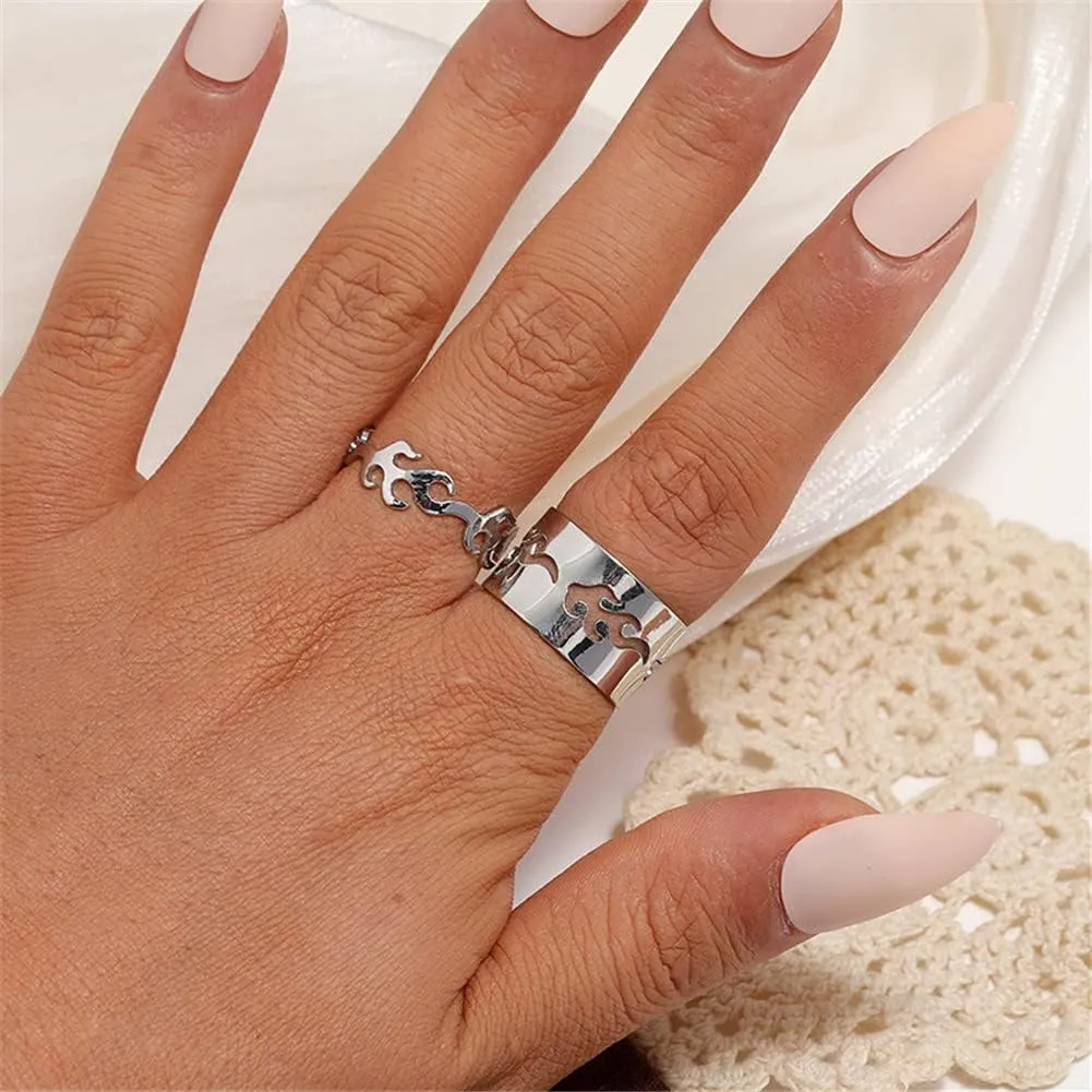 Matching Best Friends BFF Rings for Couple Tiktok Y2k Couple Rings Love Heart Moon Star Planet Rings for Women Men Love Promise Rings Jewelry