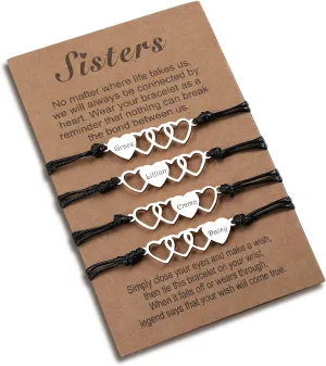 Matching Heart Friendship Bracelets Custom 2/3/4 Pcs Name Bracelets Unique Bracelet Jewelry Gift for Sister Best Friend BFF Friendship Bracelet Mother Daughter Bracelets