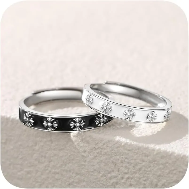 Matching Promise Rings for Couples 925 Silver Plated Engagement Wedding Ring Open Band Sets for Him and Her Cubic Zirconia Crystal Jewelry Gift for Girlfriend Boyfriend Size Adjustable