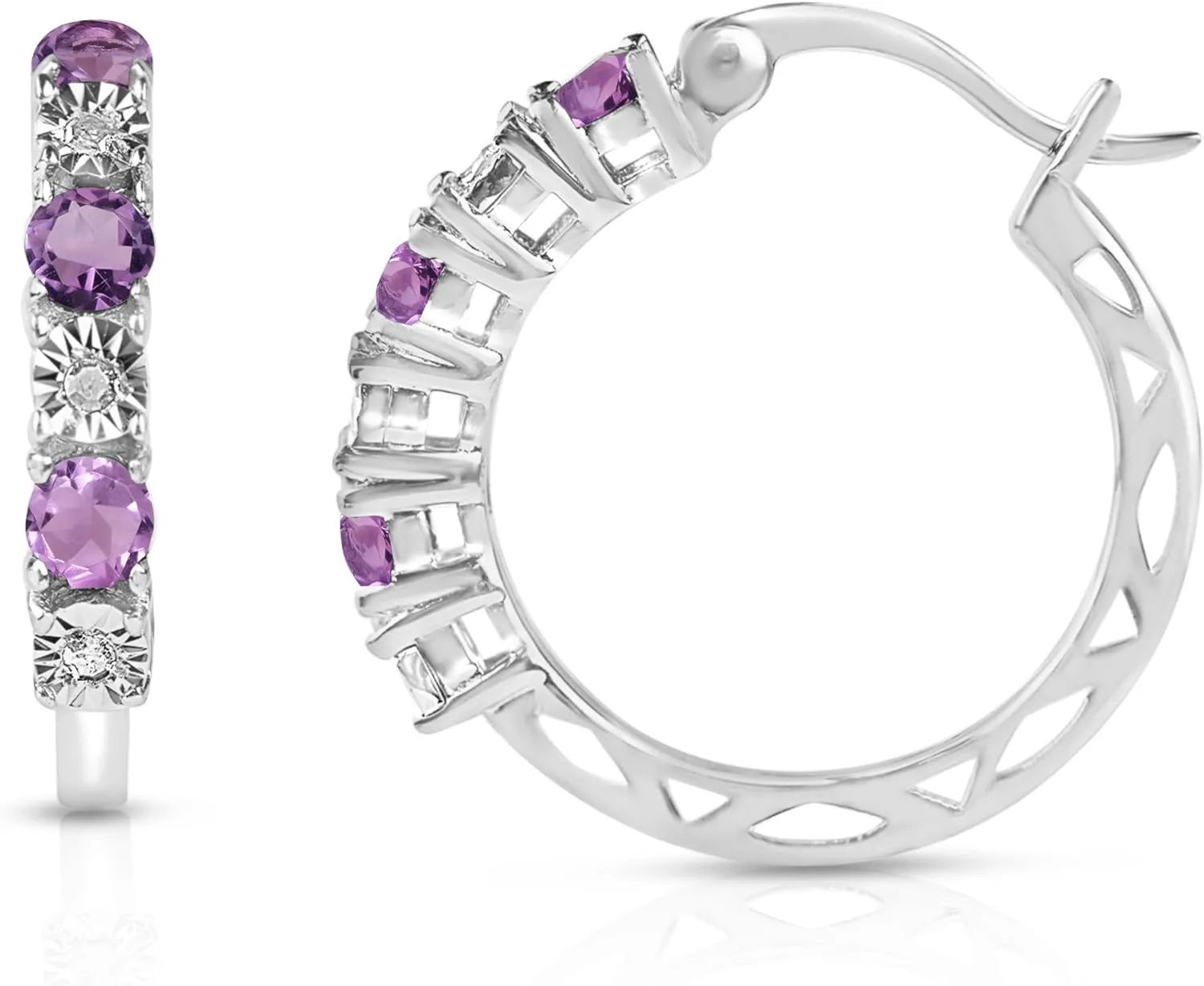 MAX   STONE Real Diamond and Gemstone Hoop Earrings for Women | 925 Sterling Silver Blue Sapphire, Emerald, Amethyst or Ruby Birthstone Earrings (1.2 Cttw, 21MM= 0.83 Inches Diameter)