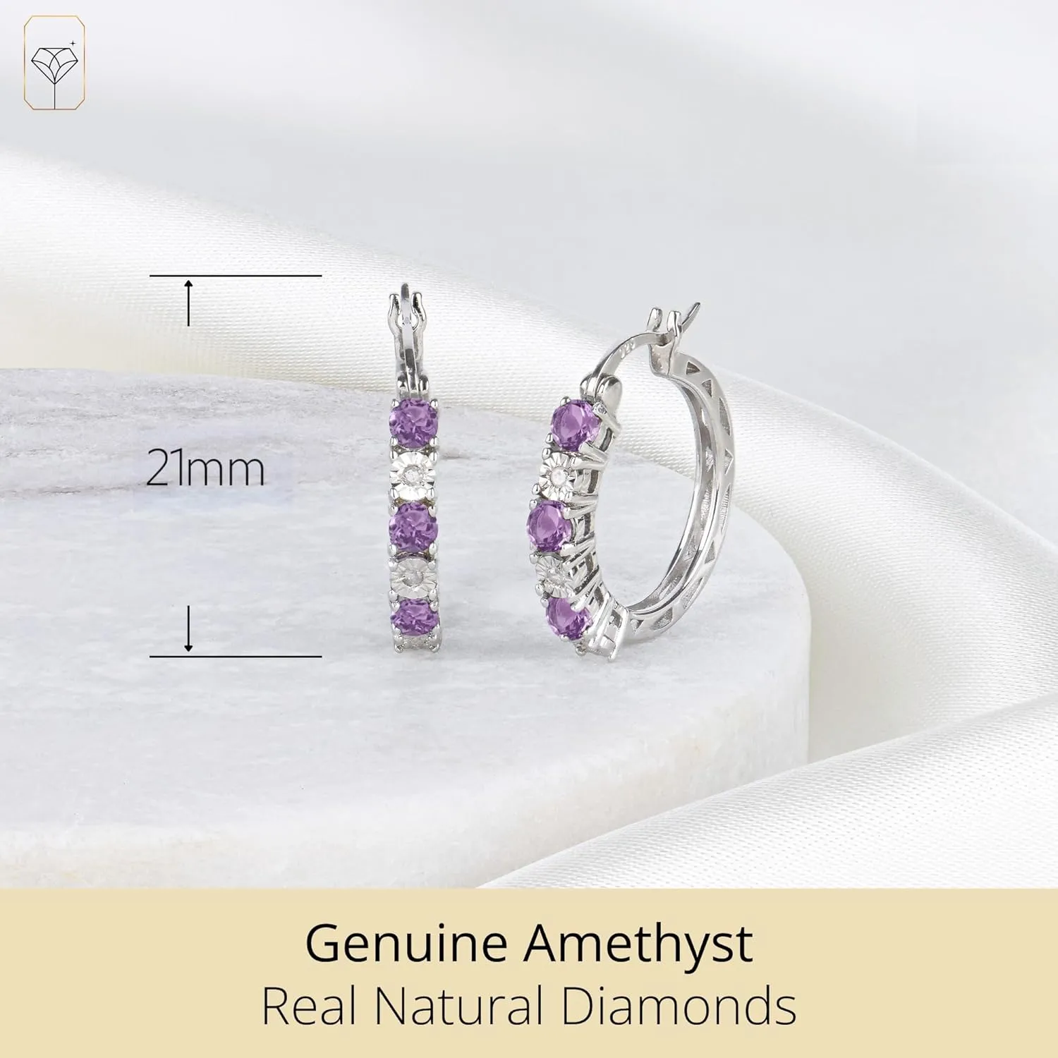 MAX   STONE Real Diamond and Gemstone Hoop Earrings for Women | 925 Sterling Silver Blue Sapphire, Emerald, Amethyst or Ruby Birthstone Earrings (1.2 Cttw, 21MM= 0.83 Inches Diameter)