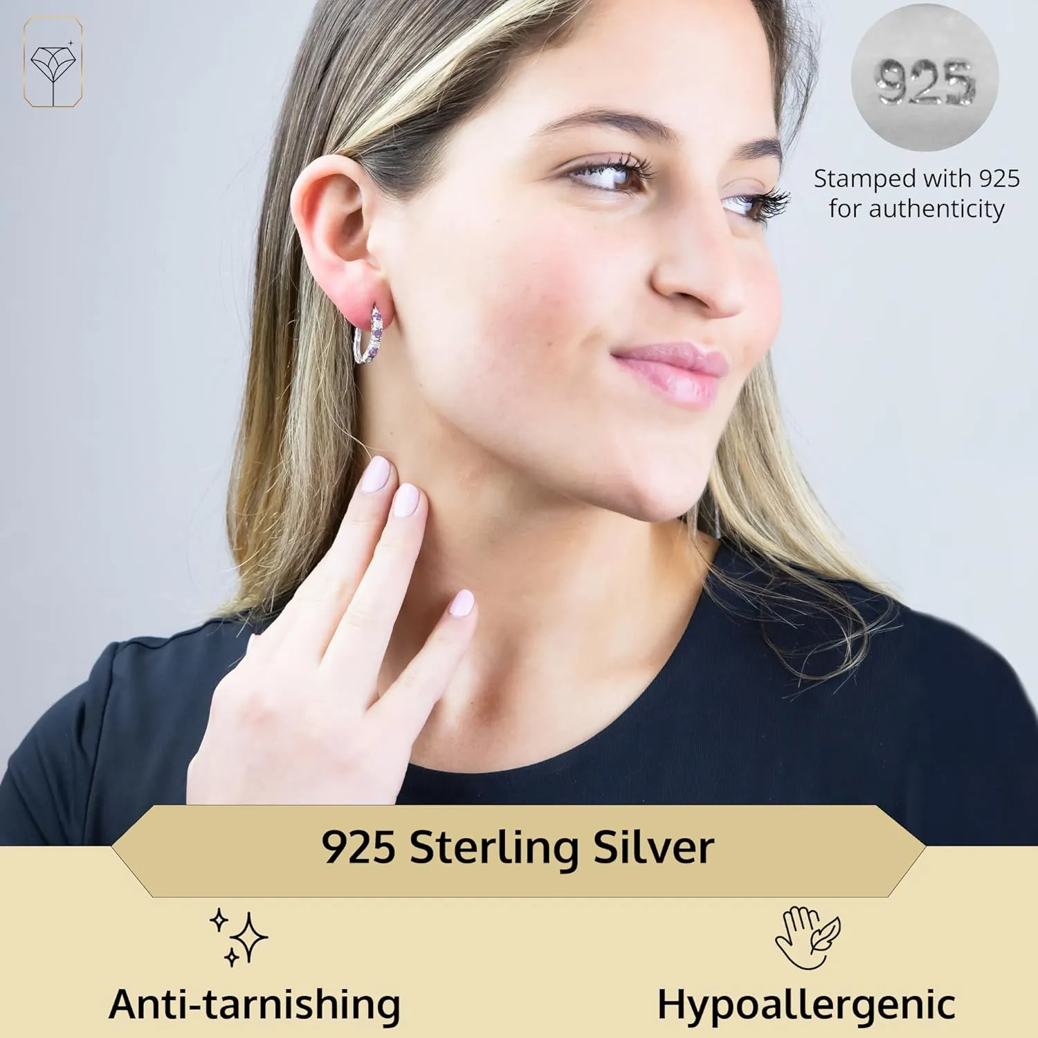 MAX   STONE Real Diamond and Gemstone Hoop Earrings for Women | 925 Sterling Silver Blue Sapphire, Emerald, Amethyst or Ruby Birthstone Earrings (1.2 Cttw, 21MM= 0.83 Inches Diameter)