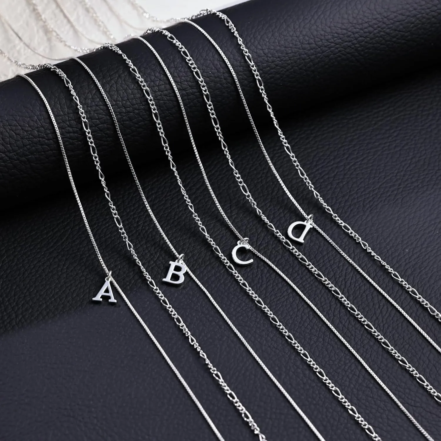 MBW Silver Initial Necklaces for Women Trendy, 14K Layered Necklace for Women Dainty Silver Letter Pendant Figaro Choker Necklaces Costume Monogram Name Necklace Silver Simple Tiny Jewelry Set
