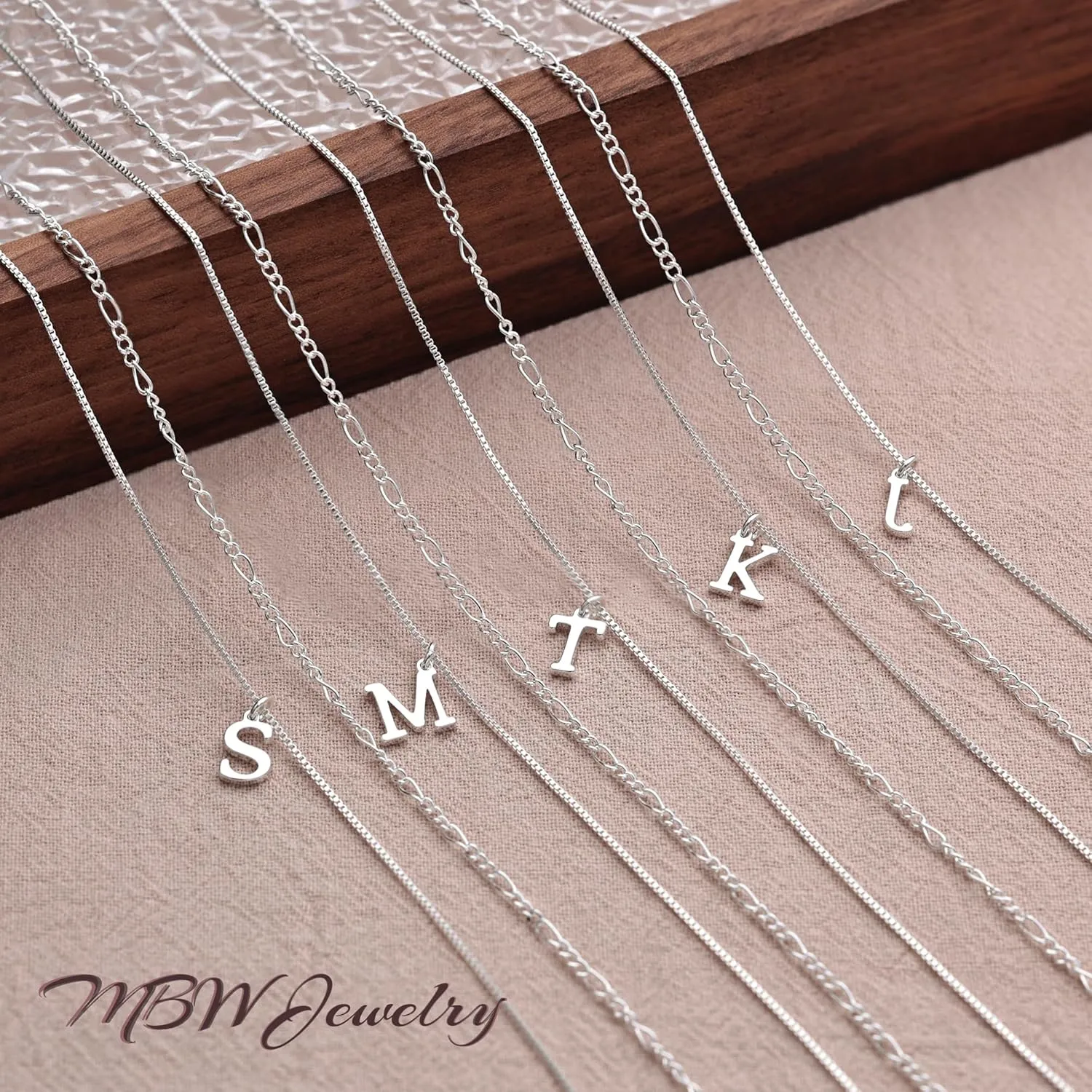 MBW Silver Initial Necklaces for Women Trendy, 14K Layered Necklace for Women Dainty Silver Letter Pendant Figaro Choker Necklaces Costume Monogram Name Necklace Silver Simple Tiny Jewelry Set