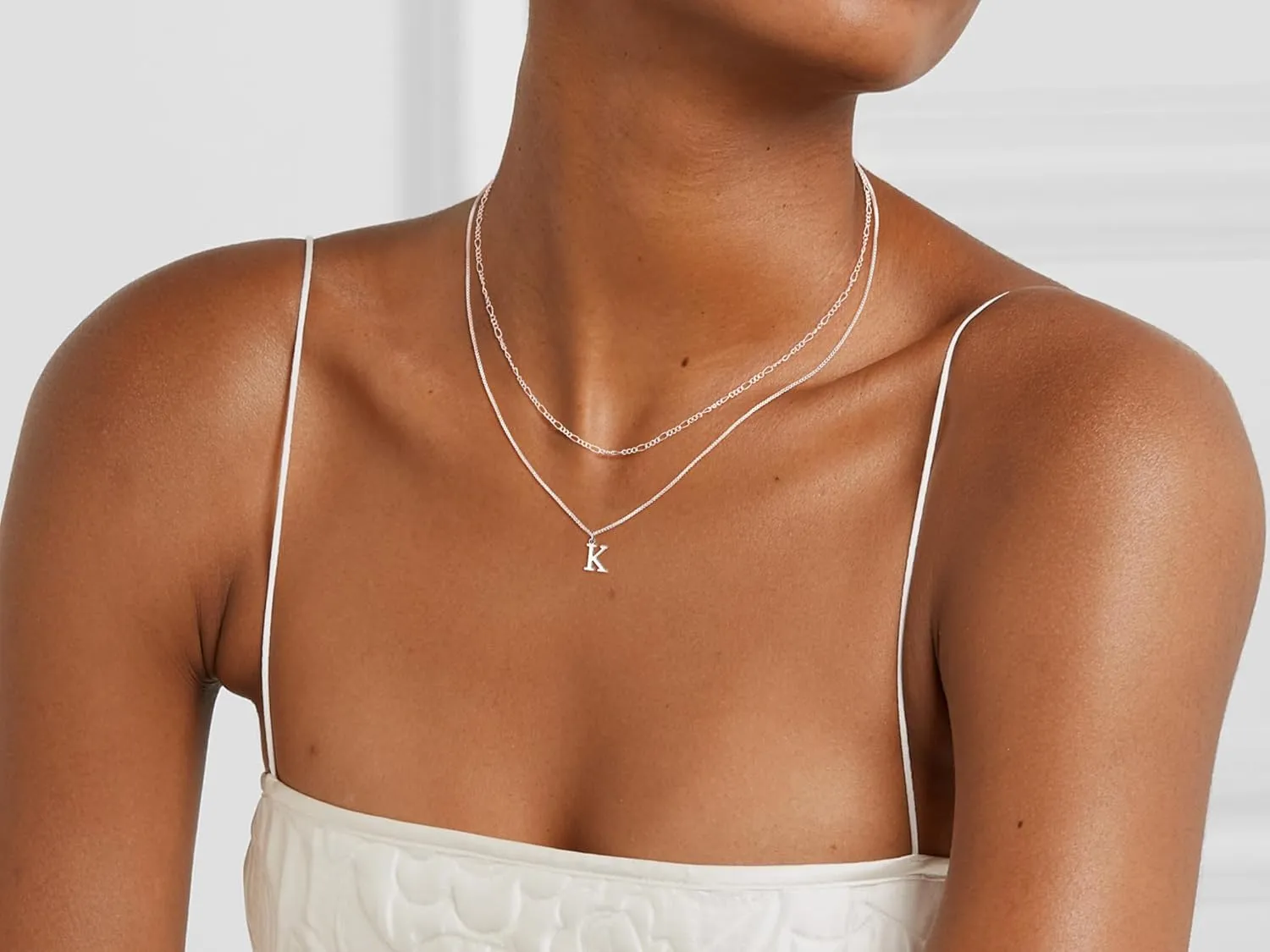 MBW Silver Initial Necklaces for Women Trendy, 14K Layered Necklace for Women Dainty Silver Letter Pendant Figaro Choker Necklaces Costume Monogram Name Necklace Silver Simple Tiny Jewelry Set