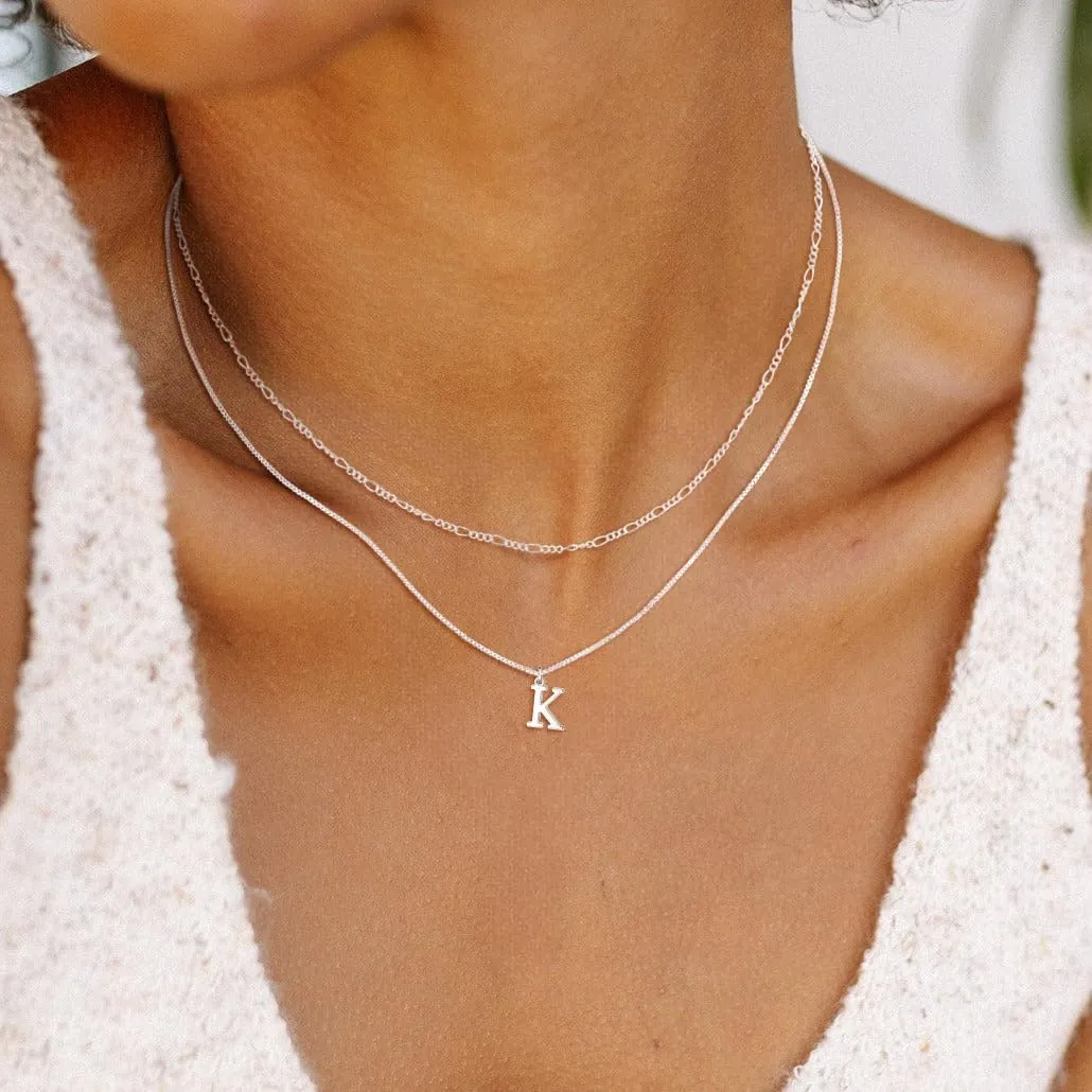 MBW Silver Initial Necklaces for Women Trendy, 14K Layered Necklace for Women Dainty Silver Letter Pendant Figaro Choker Necklaces Costume Monogram Name Necklace Silver Simple Tiny Jewelry Set