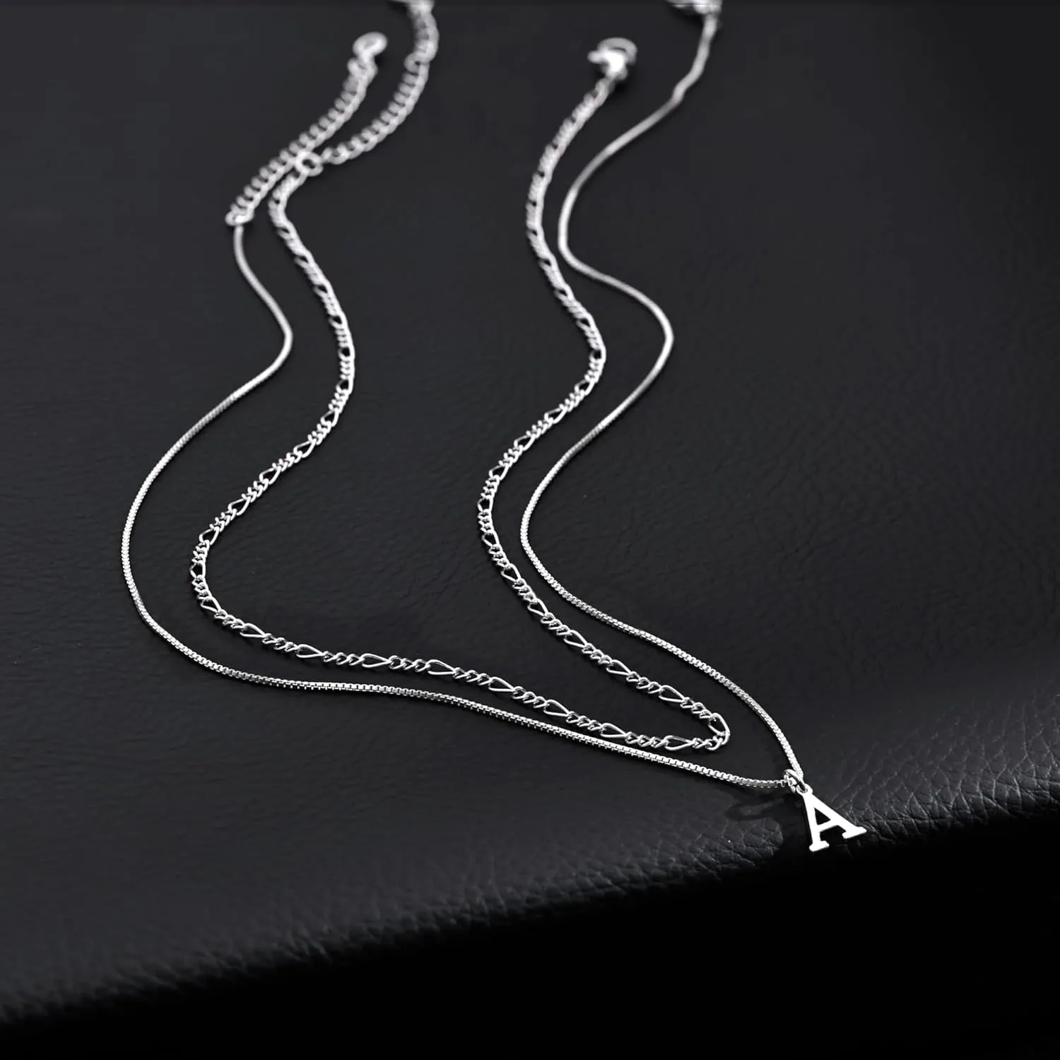 MBW Silver Initial Necklaces for Women Trendy, 14K Layered Necklace for Women Dainty Silver Letter Pendant Figaro Choker Necklaces Costume Monogram Name Necklace Silver Simple Tiny Jewelry Set