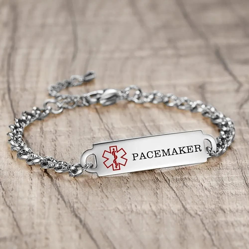 Medical Alert Bracelets for Women Adjustable Personalized Free Engrave Medical ID Bracelets 6.5-8 Inch