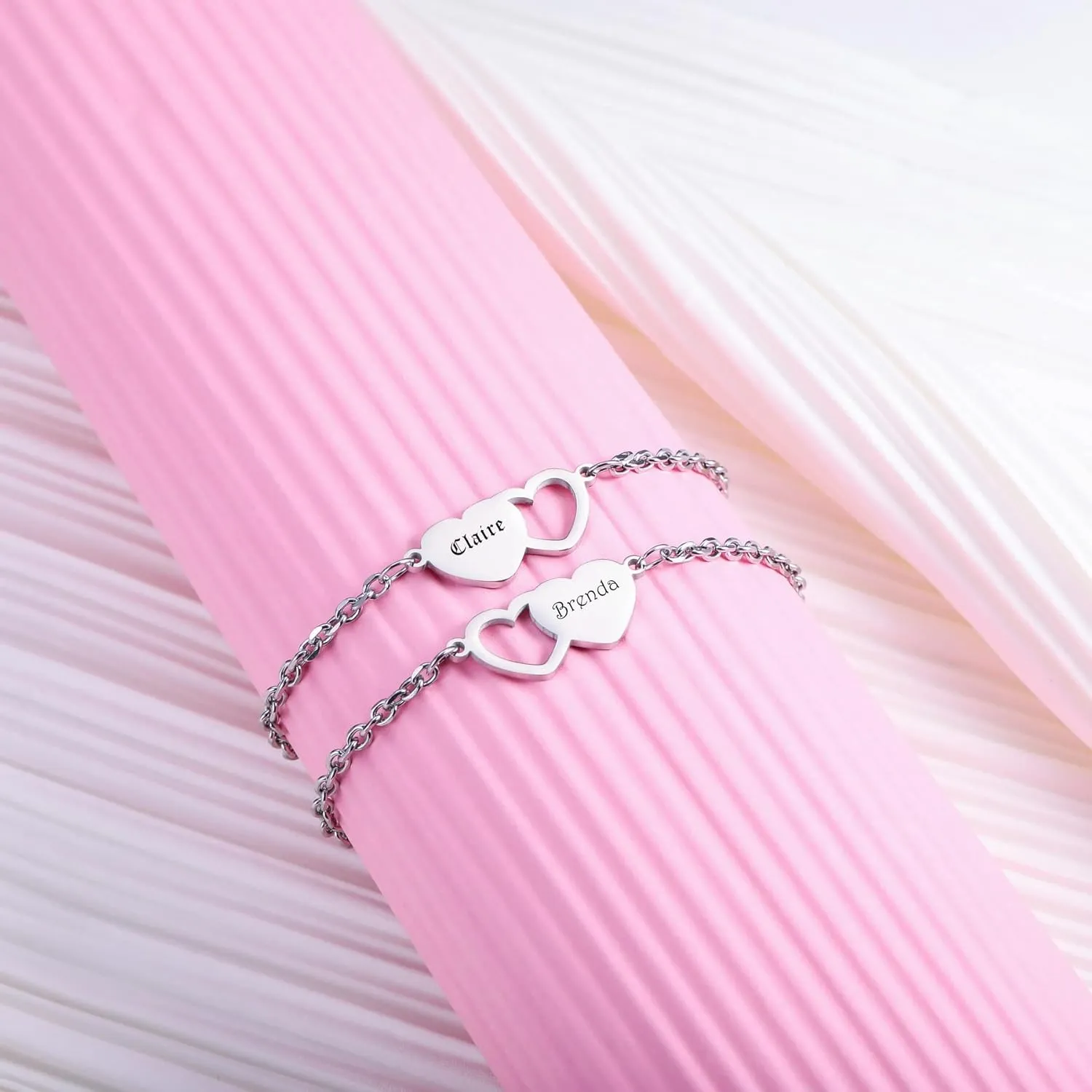 MeMeDIY 2/3 PCS Friendship Bracelets Best Friend Bracelet Set in Stainless Steel Personalized Names for Sisters BFF Women Birthday Wedding Bridesmaid Gifts