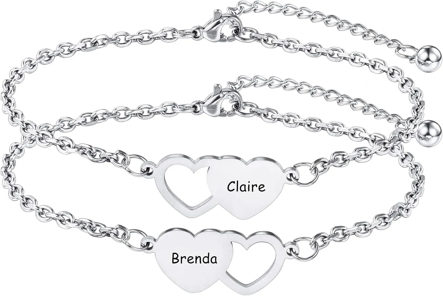 MeMeDIY 2/3 PCS Friendship Bracelets Best Friend Bracelet Set in Stainless Steel Personalized Names for Sisters BFF Women Birthday Wedding Bridesmaid Gifts