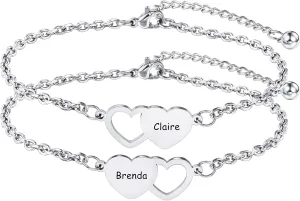 MeMeDIY 2/3 PCS Friendship Bracelets Best Friend Bracelet Set in Stainless Steel Personalized Names for Sisters BFF Women Birthday Wedding Bridesmaid Gifts