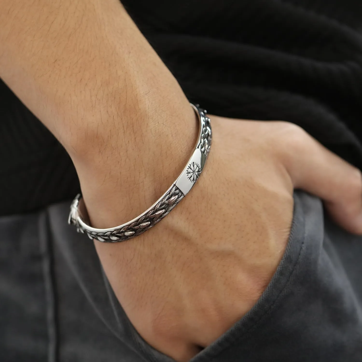 Men Cuff Bracelet Jewelry Stainless Steel Open Bangle Gift