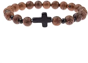 Men Natural Wood Beads Cross Bracelets Onyx Meditation Prayer Bead Bracelet Women Wooden Yoga Jewelry Homme R07TP (Style 6)
