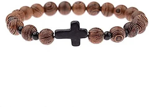 Men Natural Wood Beads Cross Bracelets Onyx Meditation Prayer Bead Bracelet Women Wooden Yoga Jewelry Homme R07TP (Style 6)