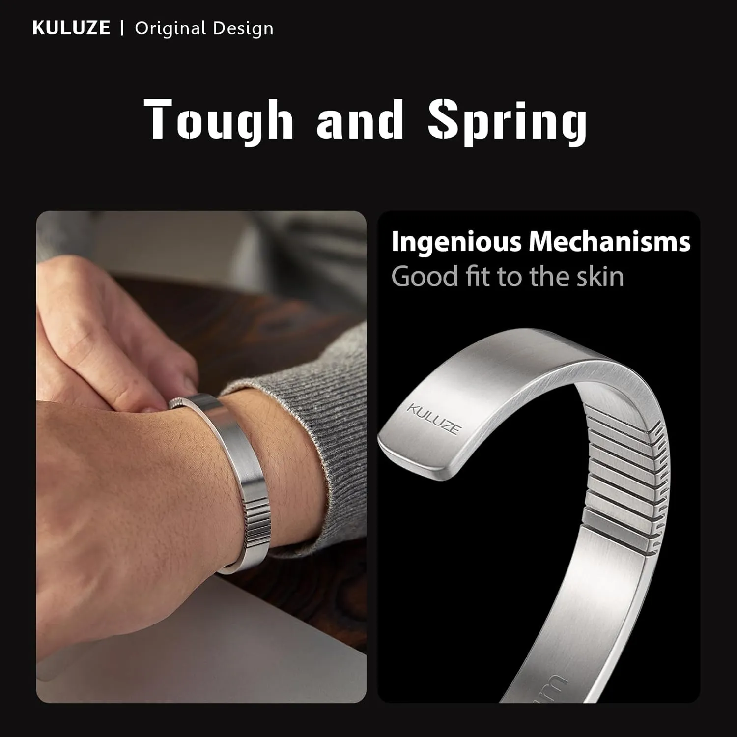 Mens Bracelet | Pure Titanium Minimalist Bracelet Designed for Men | Springy Mens Cuff Bracelet | 10MM Wide Bracelet | Gift for Him