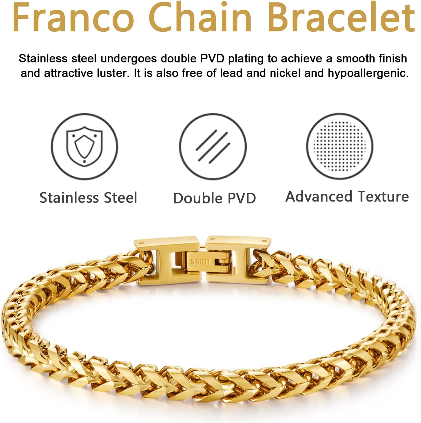 Mens Bracelet - Stainless Steel Fold Over Clasp Franco Chain Bracelets for Men Jewelry Gifts for Dad Grandpa Husband