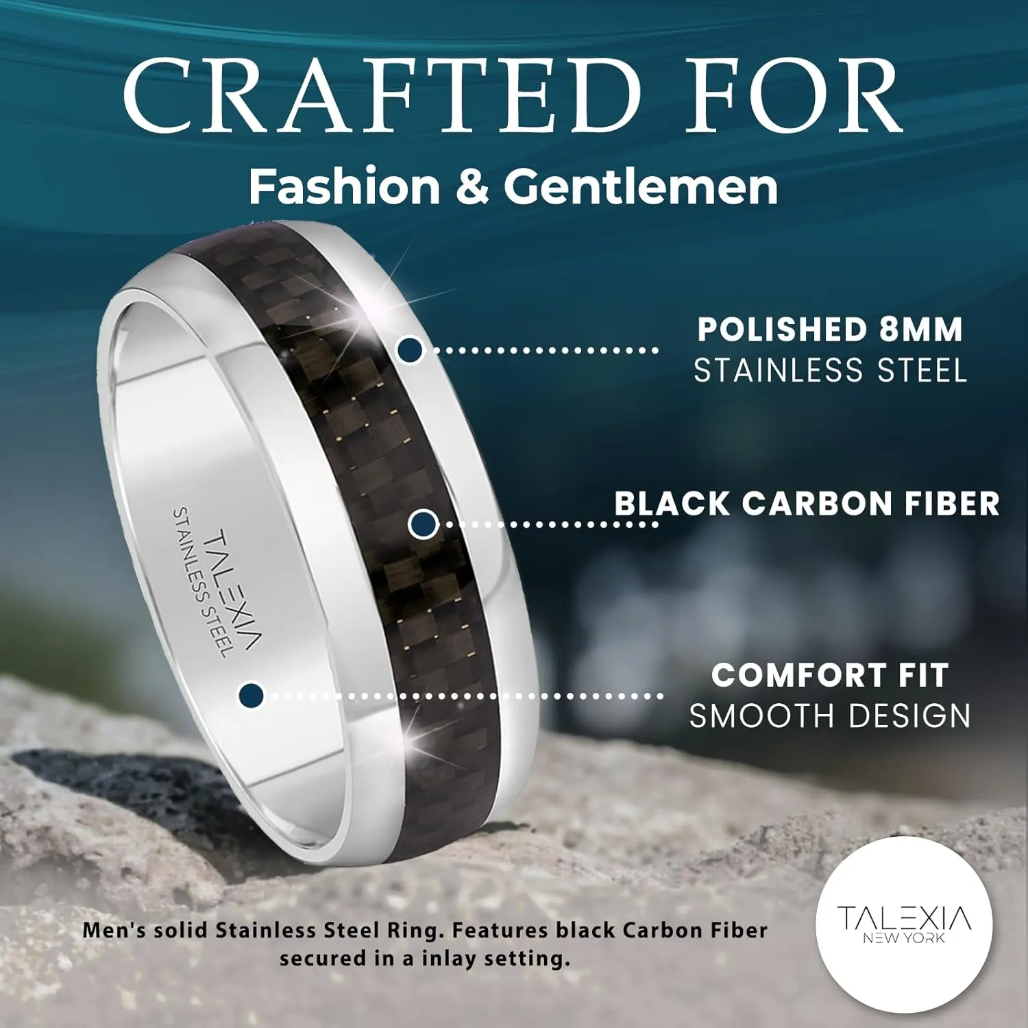 Men's Carbon Fiber Ring  Durable, Scratch-Resistant, Hypoallergenic Comfort Fit Mens Wedding Band in Stainless Steel for Engagement or Anniversary  Sizes 9-14