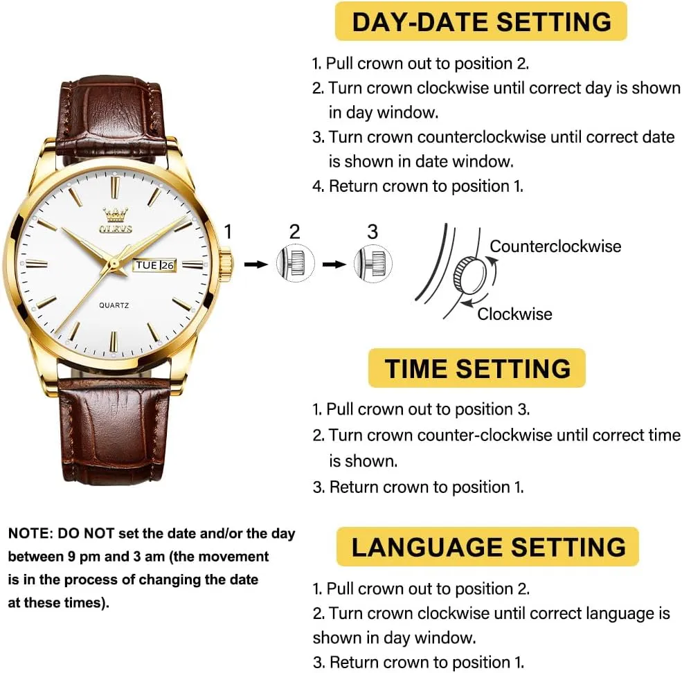 Men's Casual Leather Watch, Easy to Read Analog Dress Watch, Gold Silver Black Tone 3-Hand Quartz, Classic Waterproof Luminous Day Date Wrist Watch
