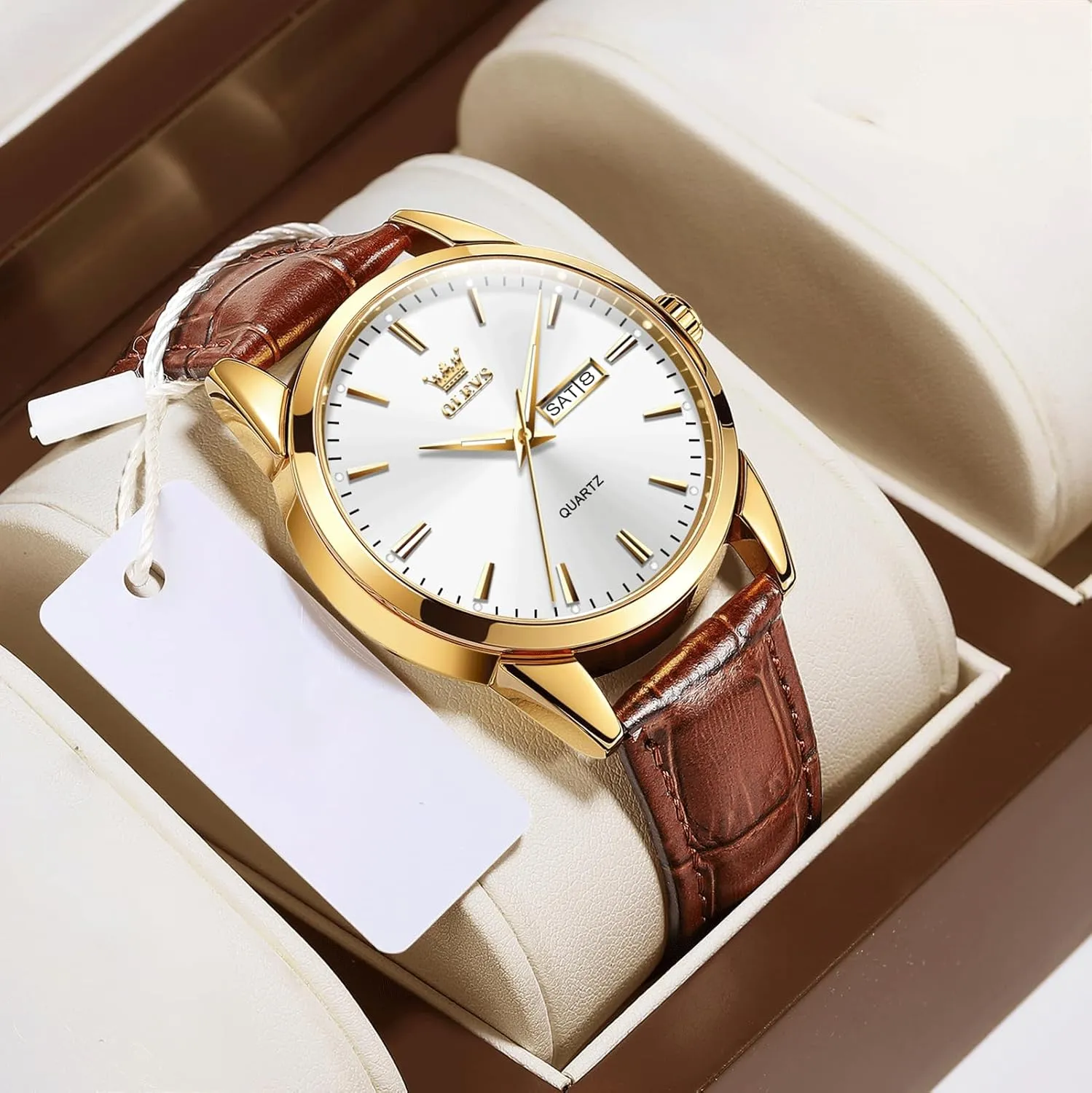 Men's Casual Leather Watch, Easy to Read Analog Dress Watch, Gold Silver Black Tone 3-Hand Quartz, Classic Waterproof Luminous Day Date Wrist Watch