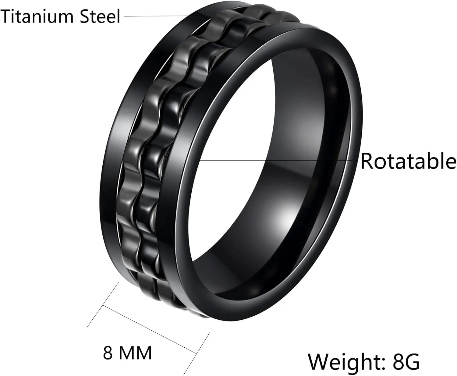 Mens Fidget Rings Anxiety Spinner Rings for Men Classic Chain Rings for Women Adults Titanium Steel Ring