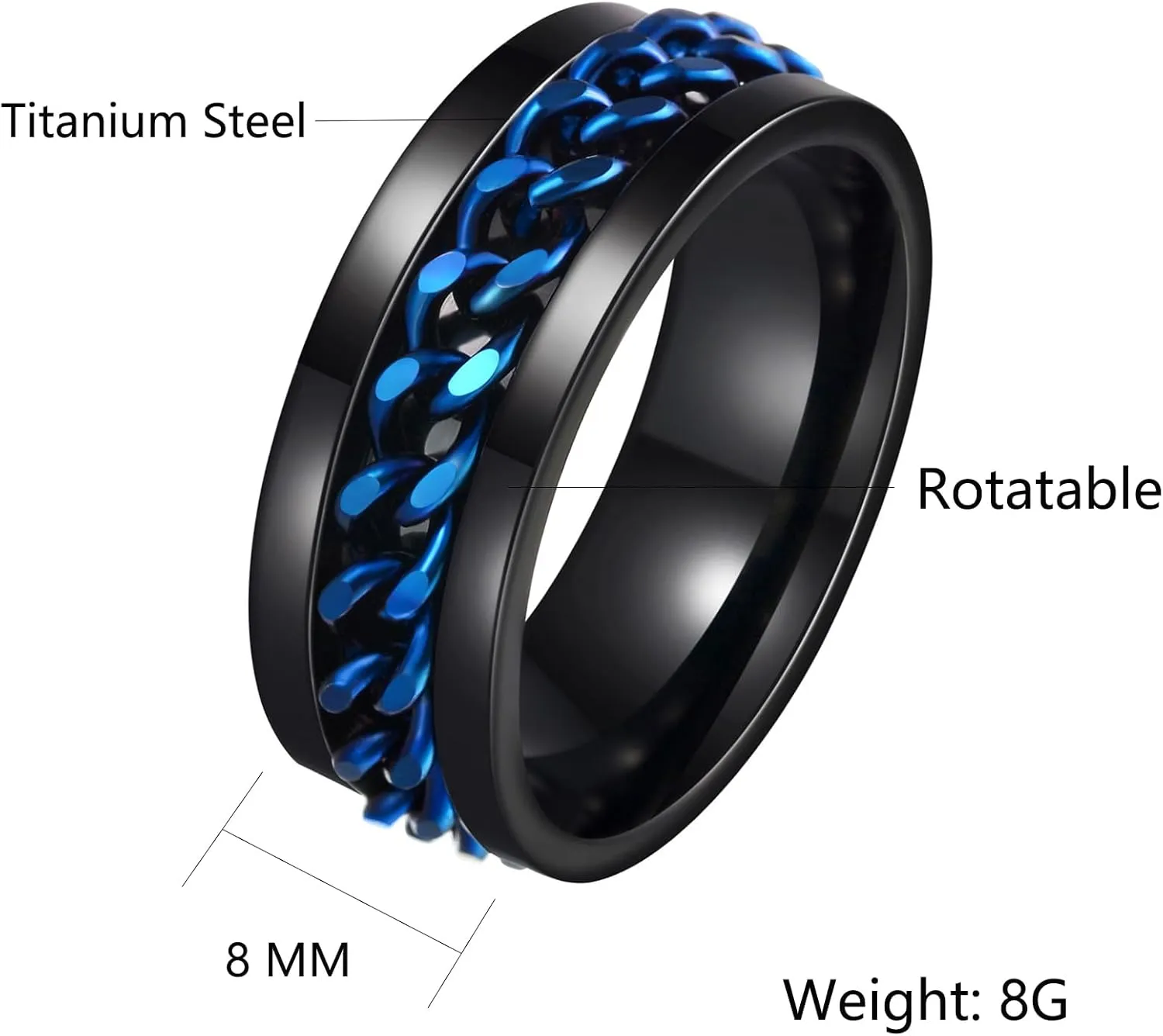 Mens Fidget Rings Anxiety Spinner Rings for Men Classic Chain Rings for Women Adults Titanium Steel Ring
