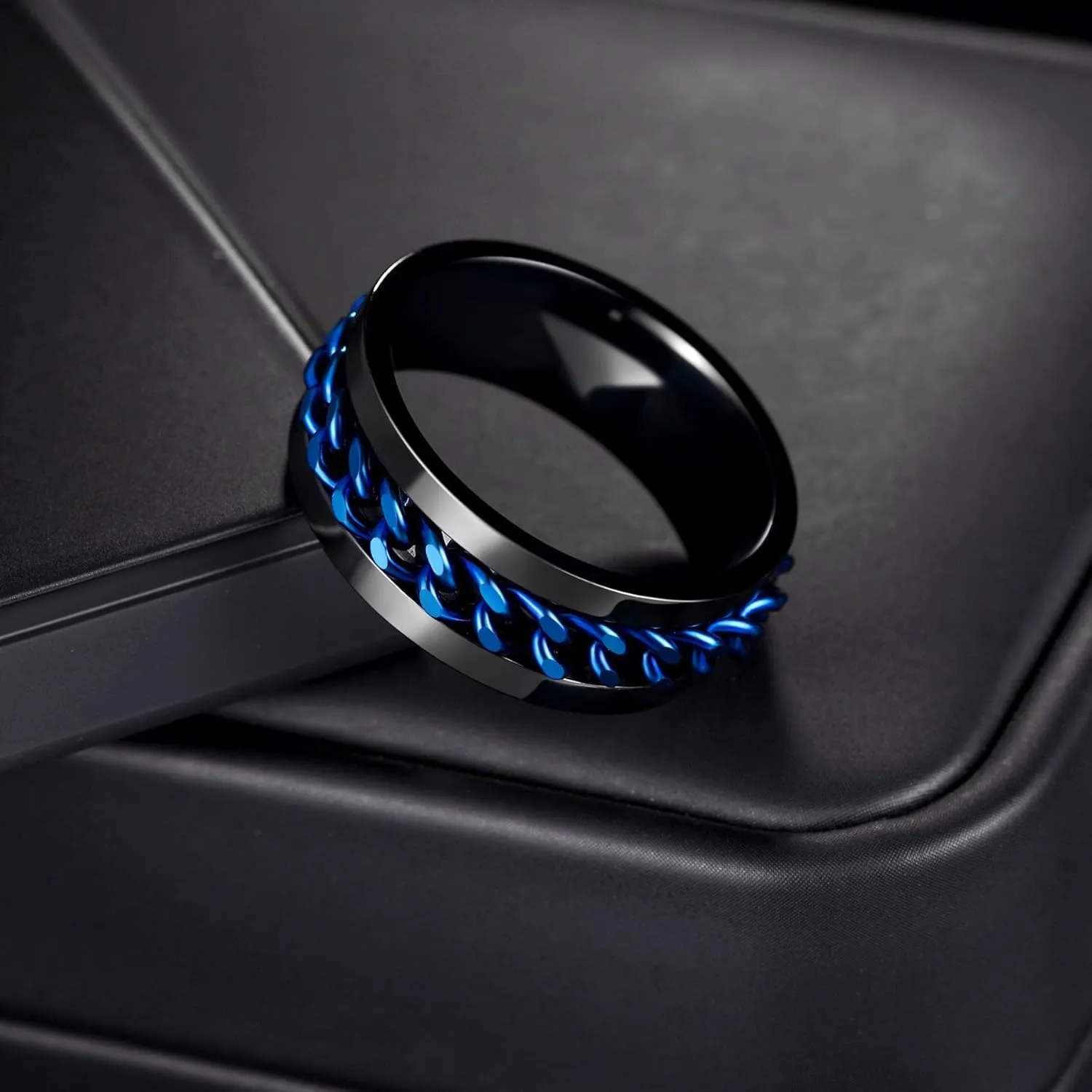 Mens Fidget Rings Anxiety Spinner Rings for Men Classic Chain Rings for Women Adults Titanium Steel Ring