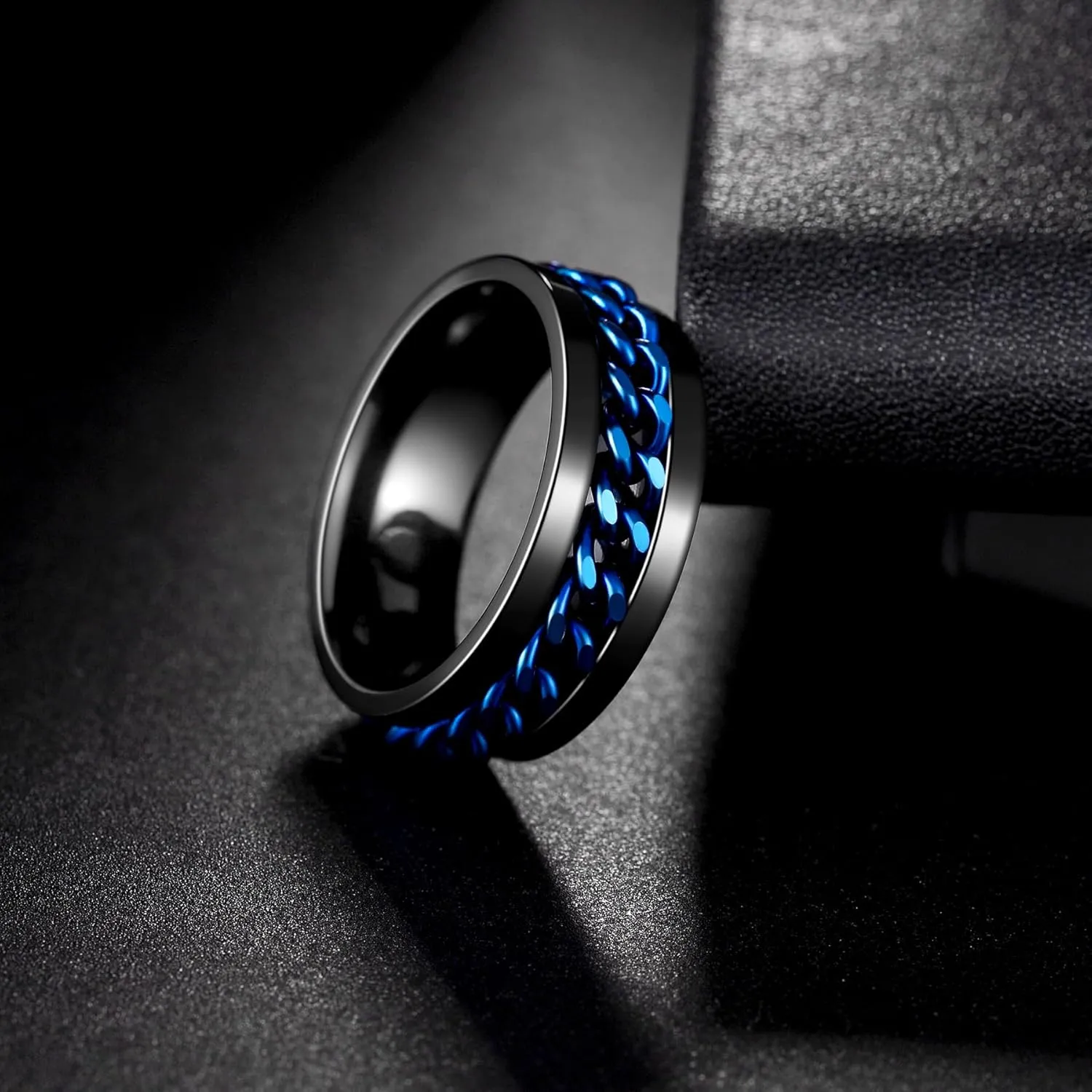 Mens Fidget Rings Anxiety Spinner Rings for Men Classic Chain Rings for Women Adults Titanium Steel Ring