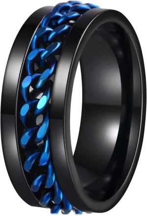 Mens Fidget Rings Anxiety Spinner Rings for Men Classic Chain Rings for Women Adults Titanium Steel Ring