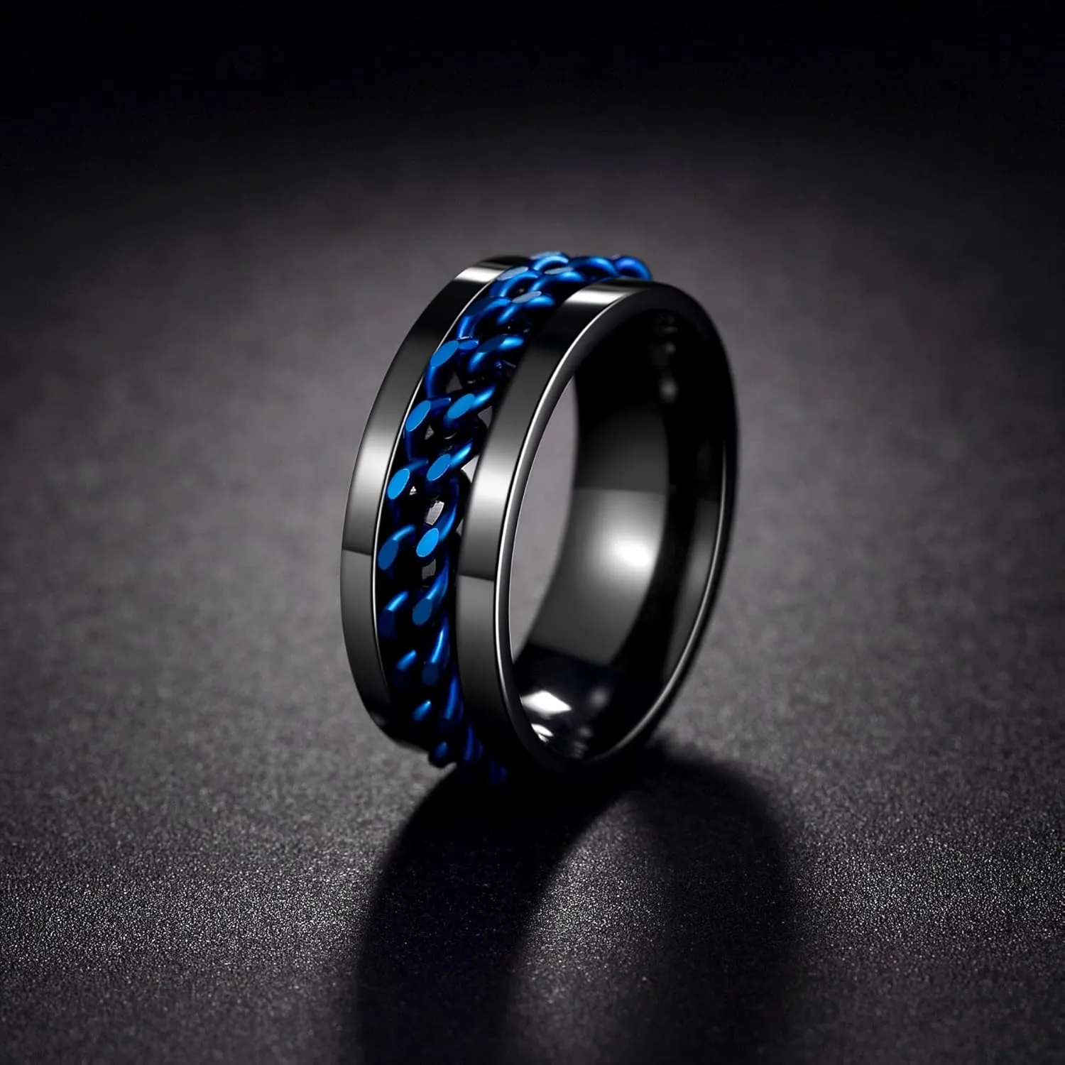 Mens Fidget Rings Anxiety Spinner Rings for Men Classic Chain Rings for Women Adults Titanium Steel Ring