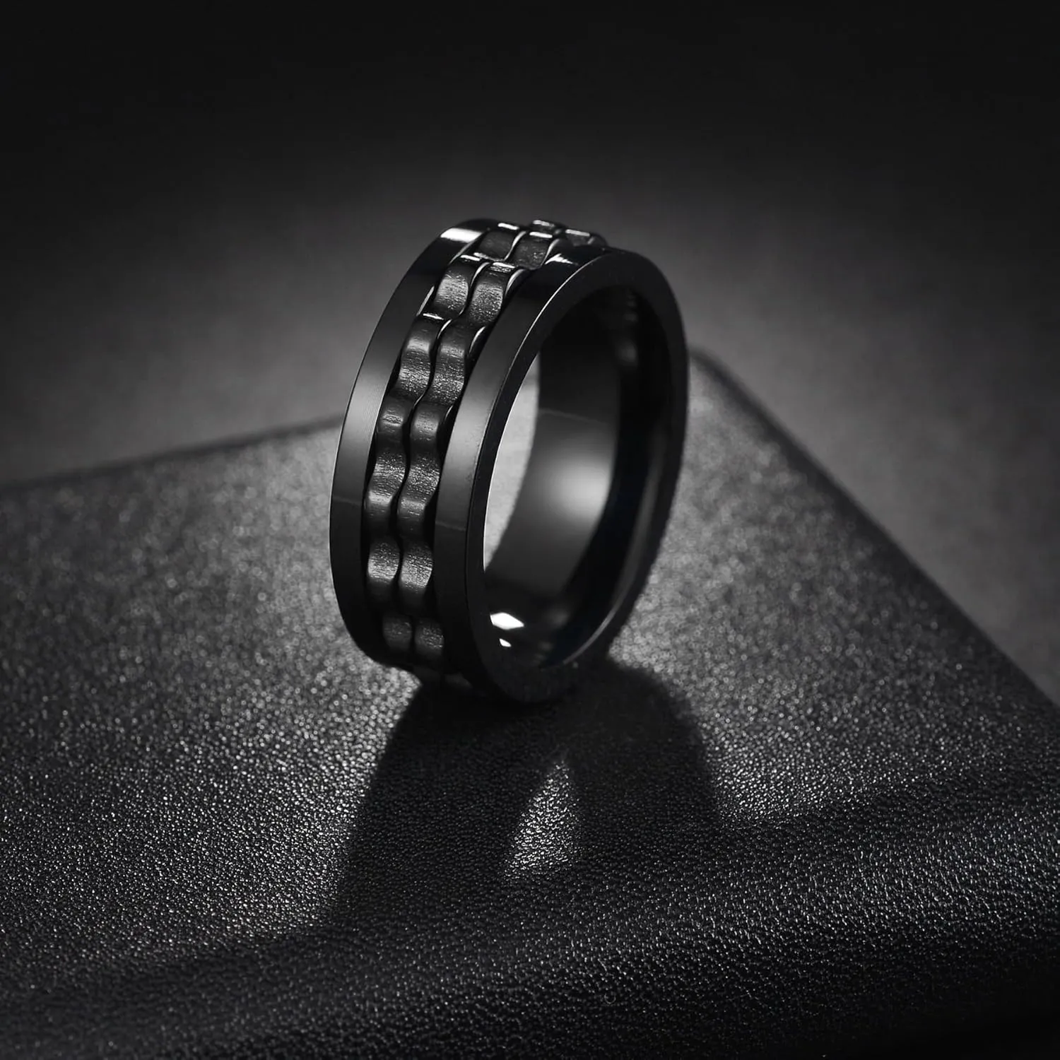 Mens Fidget Rings Anxiety Spinner Rings for Men Classic Chain Rings for Women Adults Titanium Steel Ring