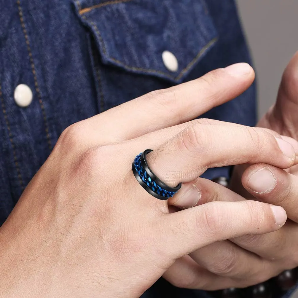 Mens Fidget Rings Anxiety Spinner Rings for Men Classic Chain Rings for Women Adults Titanium Steel Ring