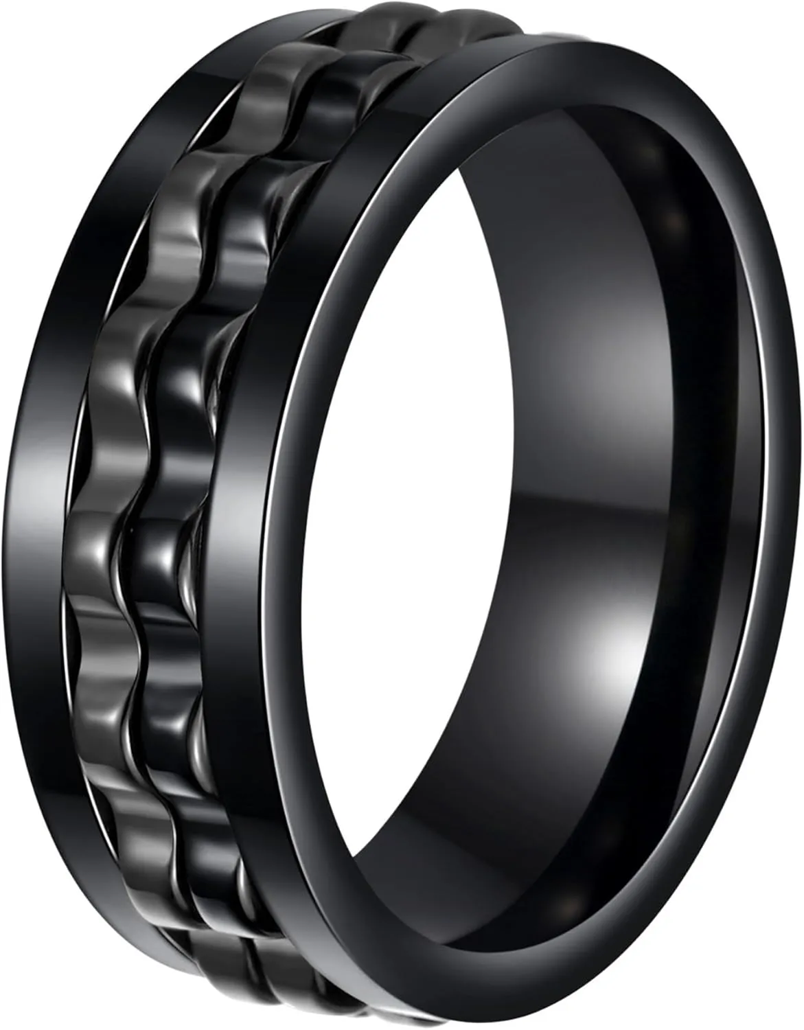 Mens Fidget Rings Anxiety Spinner Rings for Men Classic Chain Rings for Women Adults Titanium Steel Ring