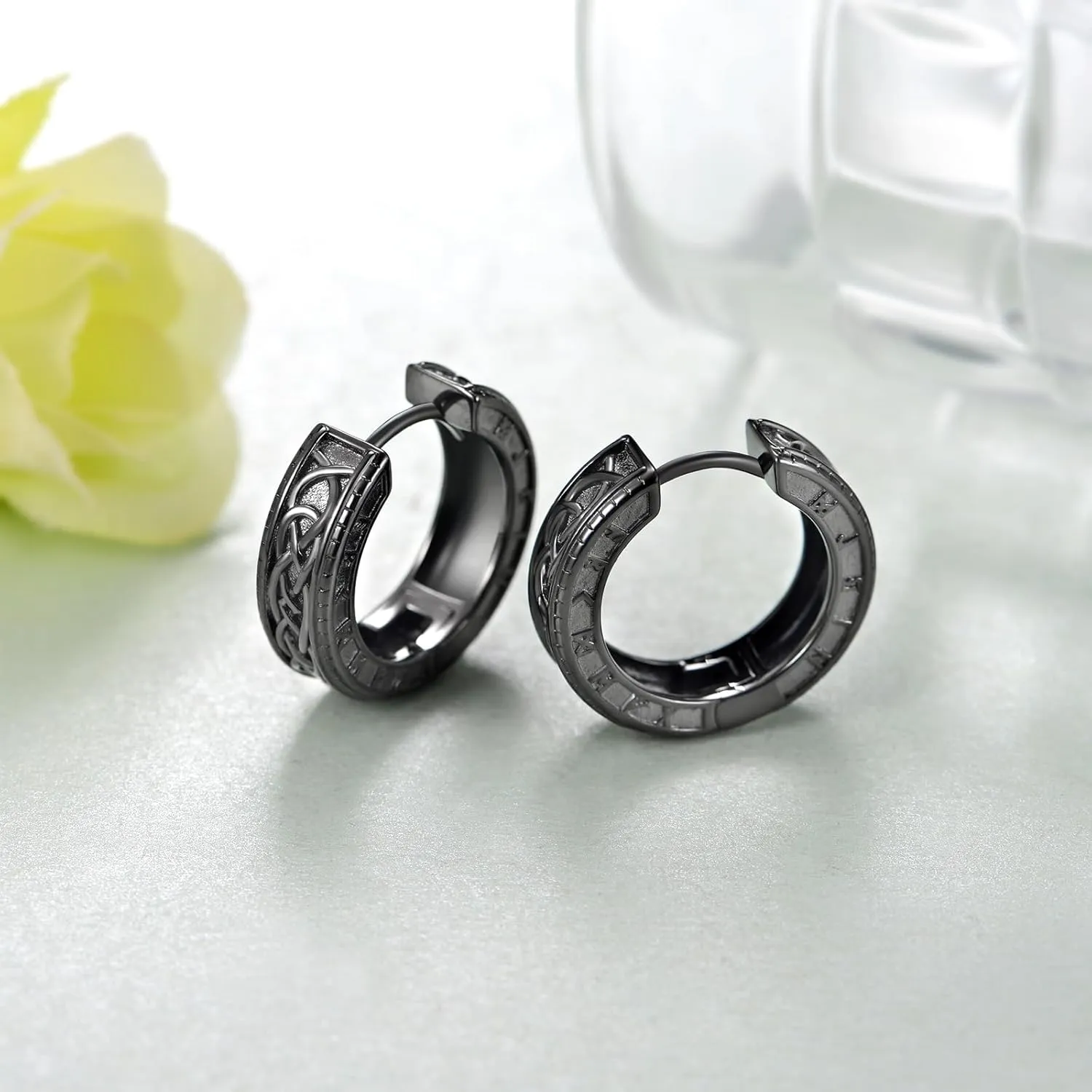 Mens Hoop Earrings 925 Sterling Silver Black Earrings for Men Viking Earrings Men