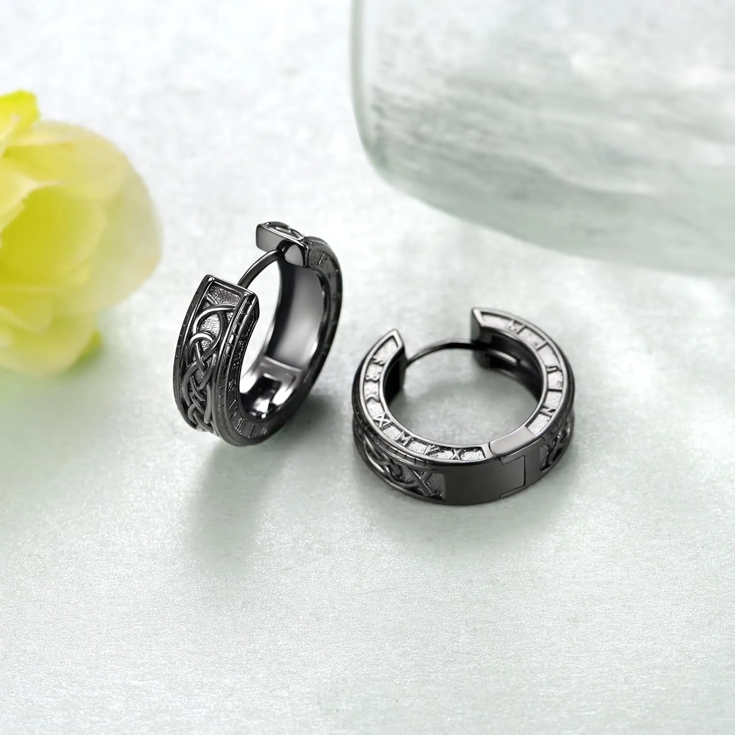 Mens Hoop Earrings 925 Sterling Silver Black Earrings for Men Viking Earrings Men