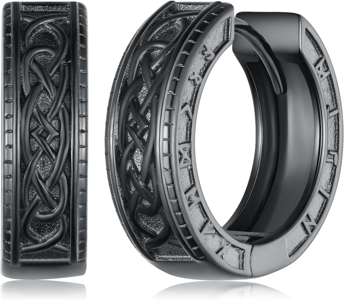 Mens Hoop Earrings 925 Sterling Silver Black Earrings for Men Viking Earrings Men