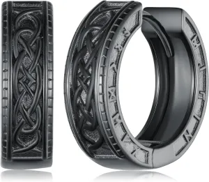Mens Hoop Earrings 925 Sterling Silver Black Earrings for Men Viking Earrings Men