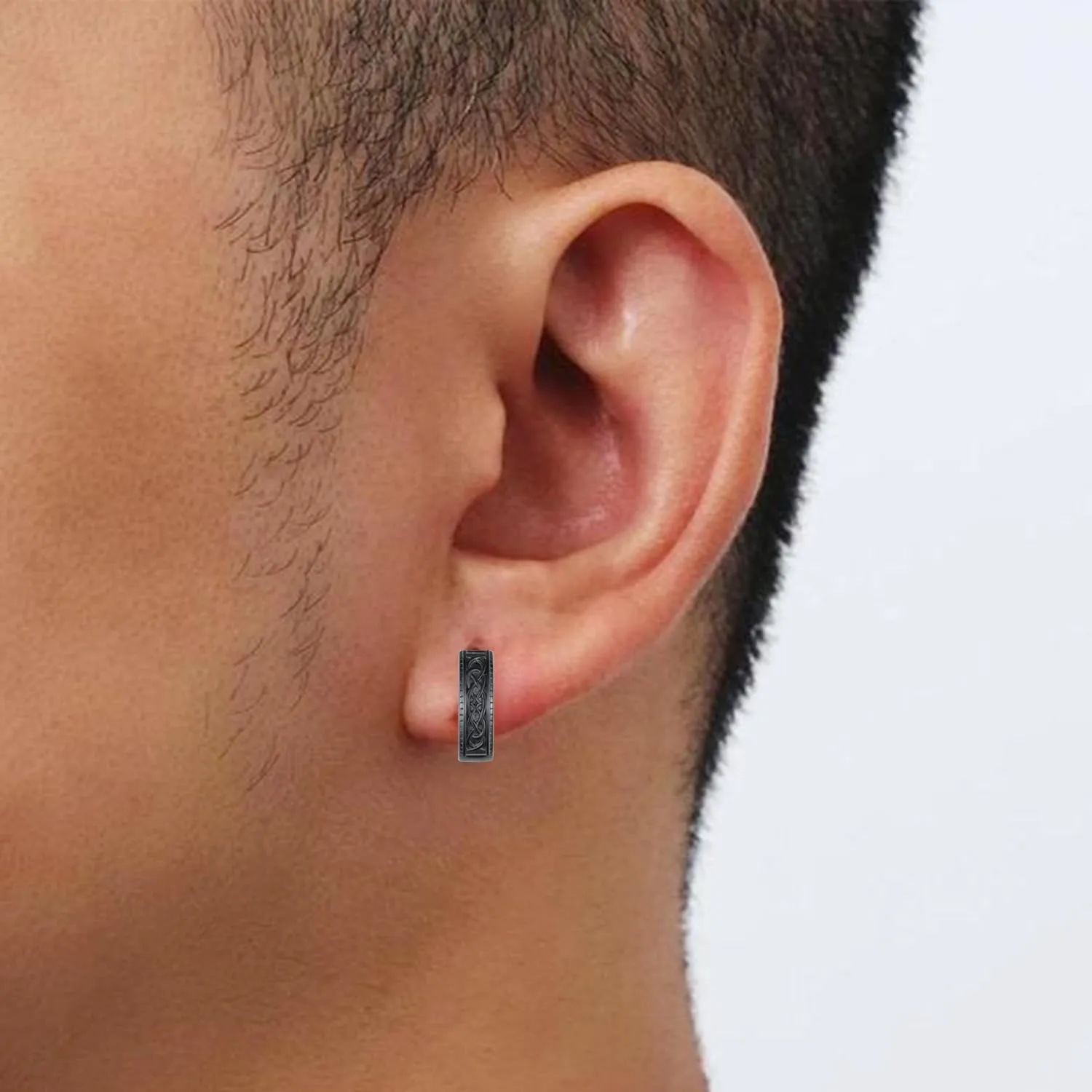 Mens Hoop Earrings 925 Sterling Silver Black Earrings for Men Viking Earrings Men