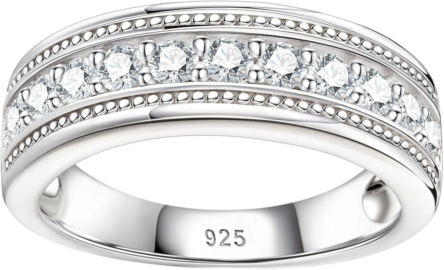 Mens Moissanite Wedding Rings 925 Sterling Silver Promise Wedding Band 1.25cttw D Color VVS1 Round Cut Size 8-13