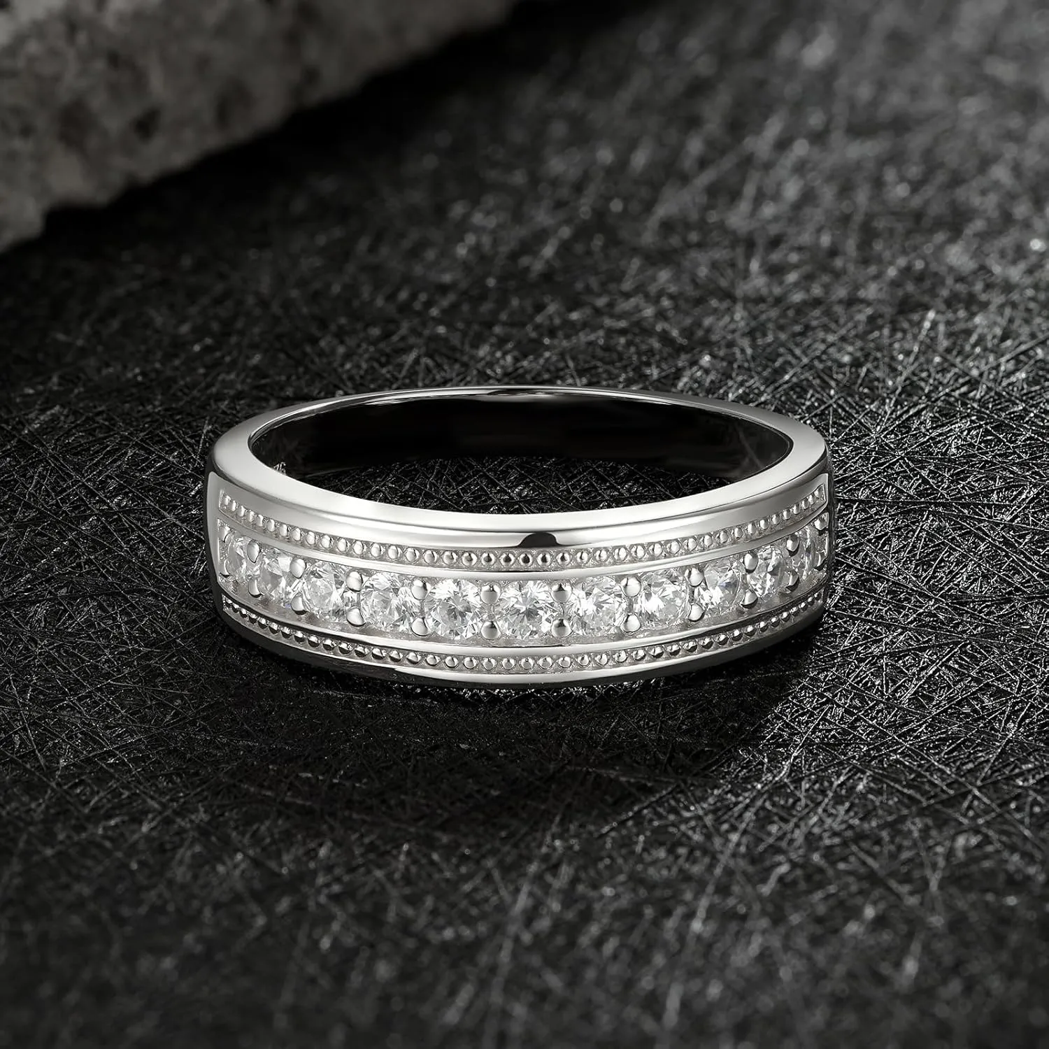 Mens Moissanite Wedding Rings 925 Sterling Silver Promise Wedding Band 1.25cttw D Color VVS1 Round Cut Size 8-13