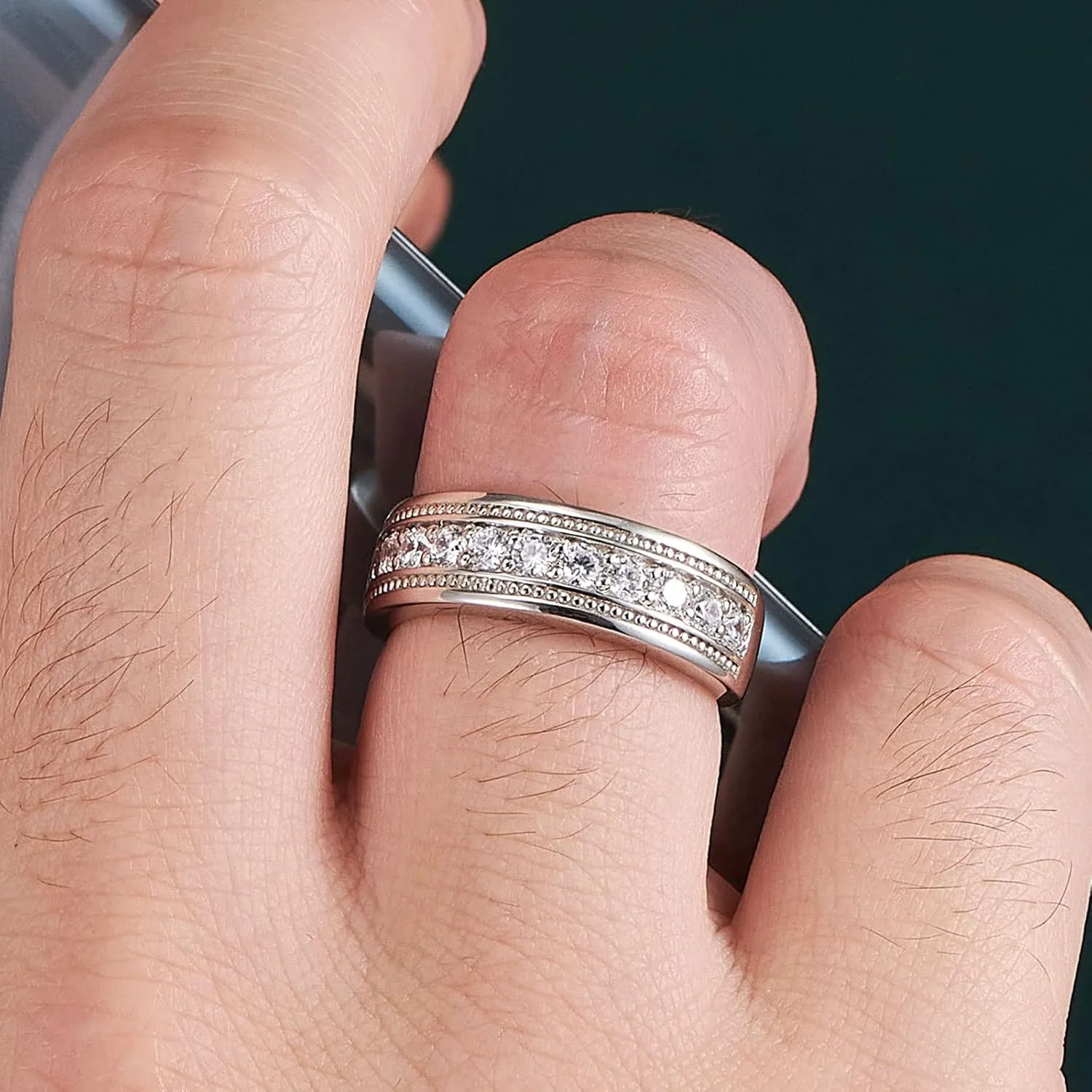 Mens Moissanite Wedding Rings 925 Sterling Silver Promise Wedding Band 1.25cttw D Color VVS1 Round Cut Size 8-13