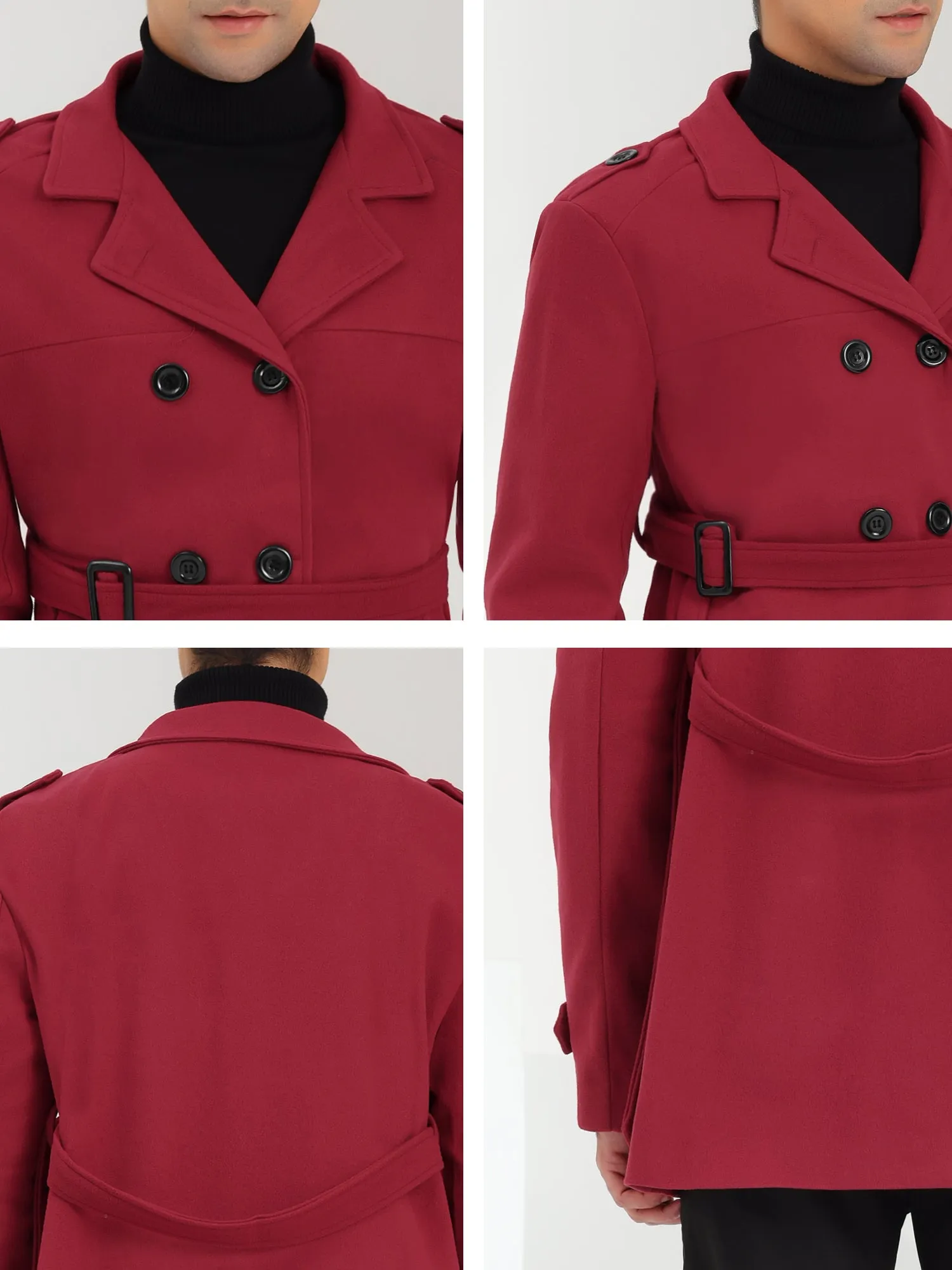 Men's Overcoat Slim Fit Double Breasted Notch Lapel Trench Coat with Belt