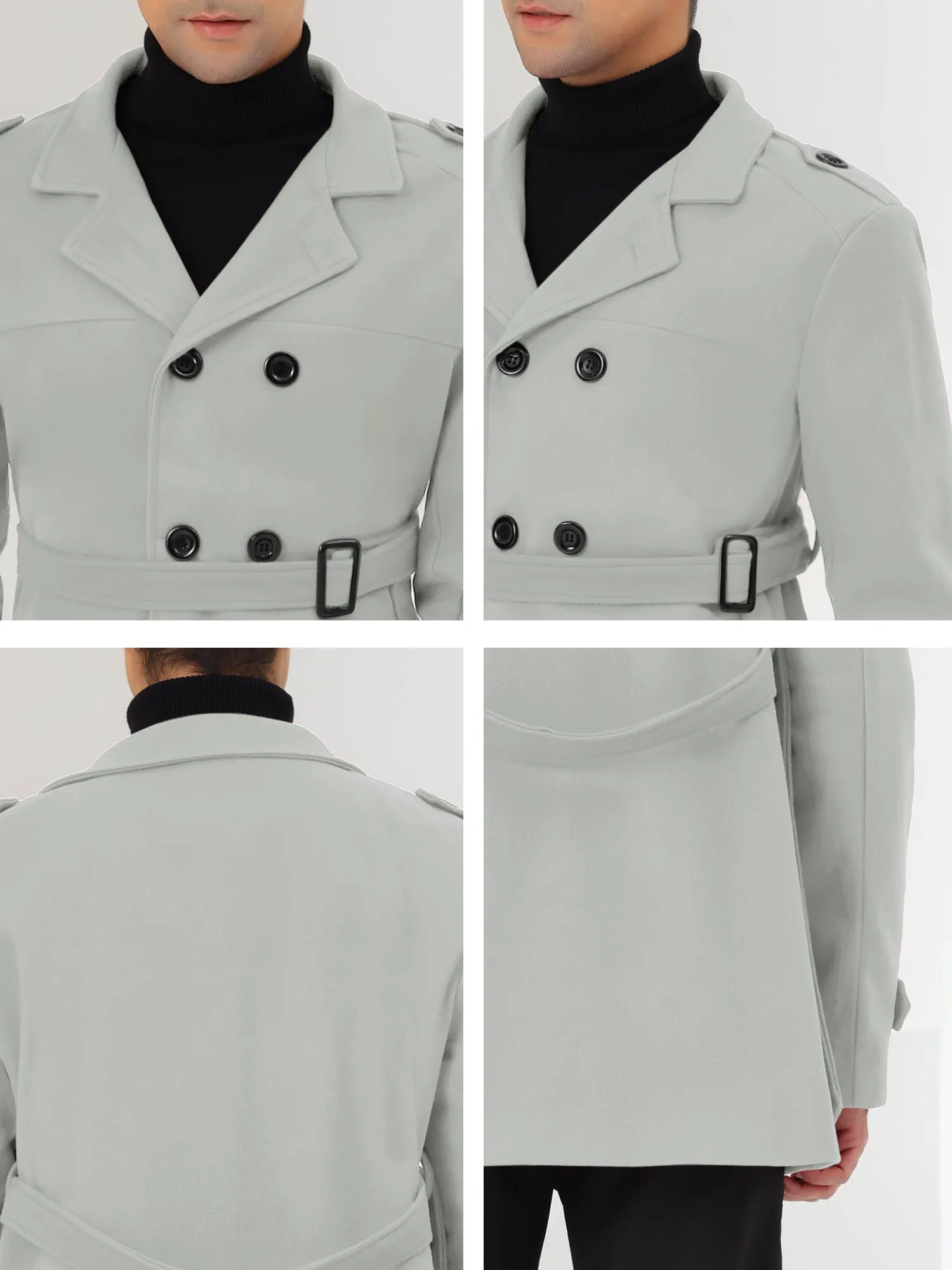 Men's Overcoat Slim Fit Double Breasted Notch Lapel Trench Coat with Belt
