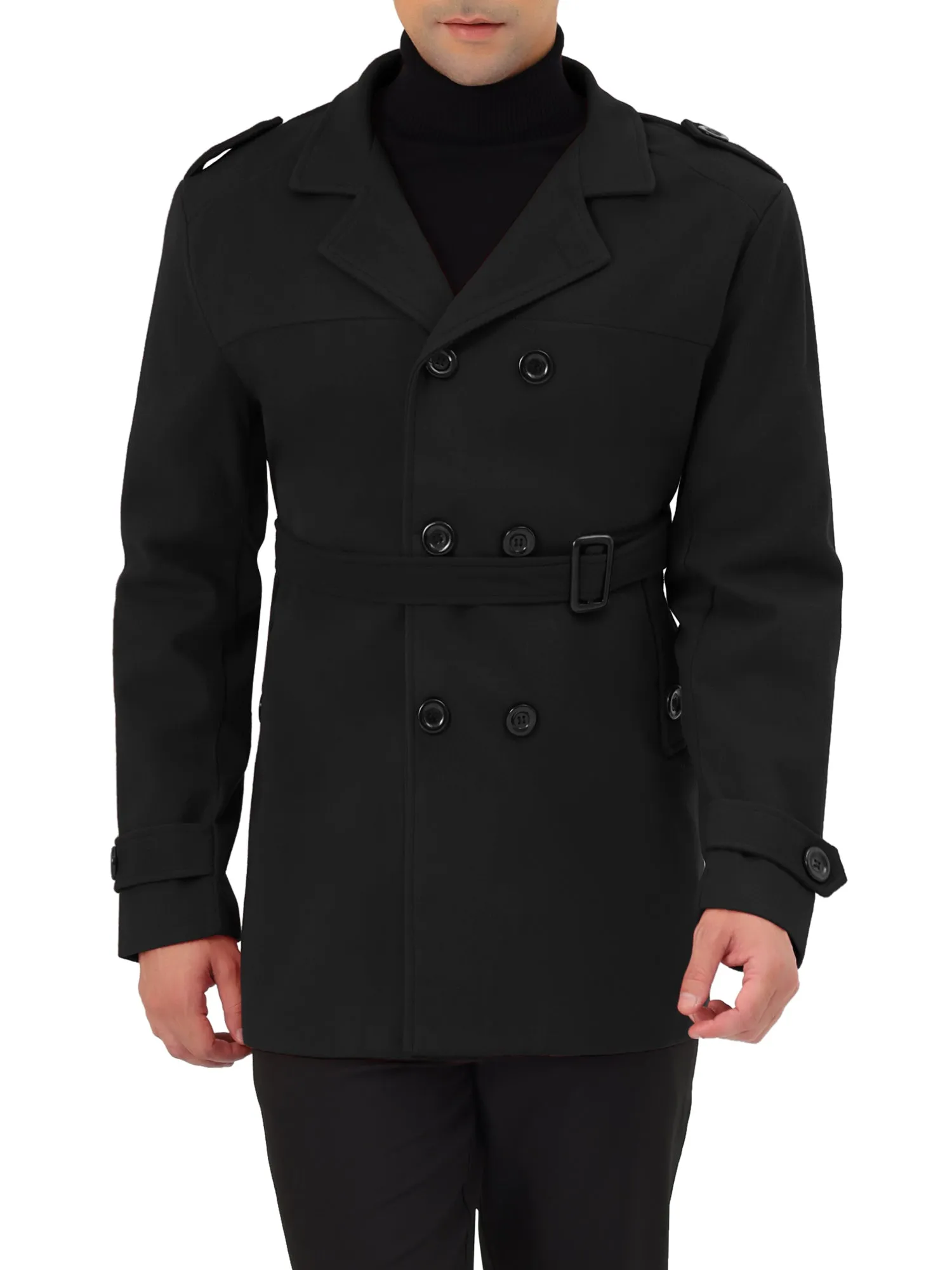Men's Overcoat Slim Fit Double Breasted Notch Lapel Trench Coat with Belt