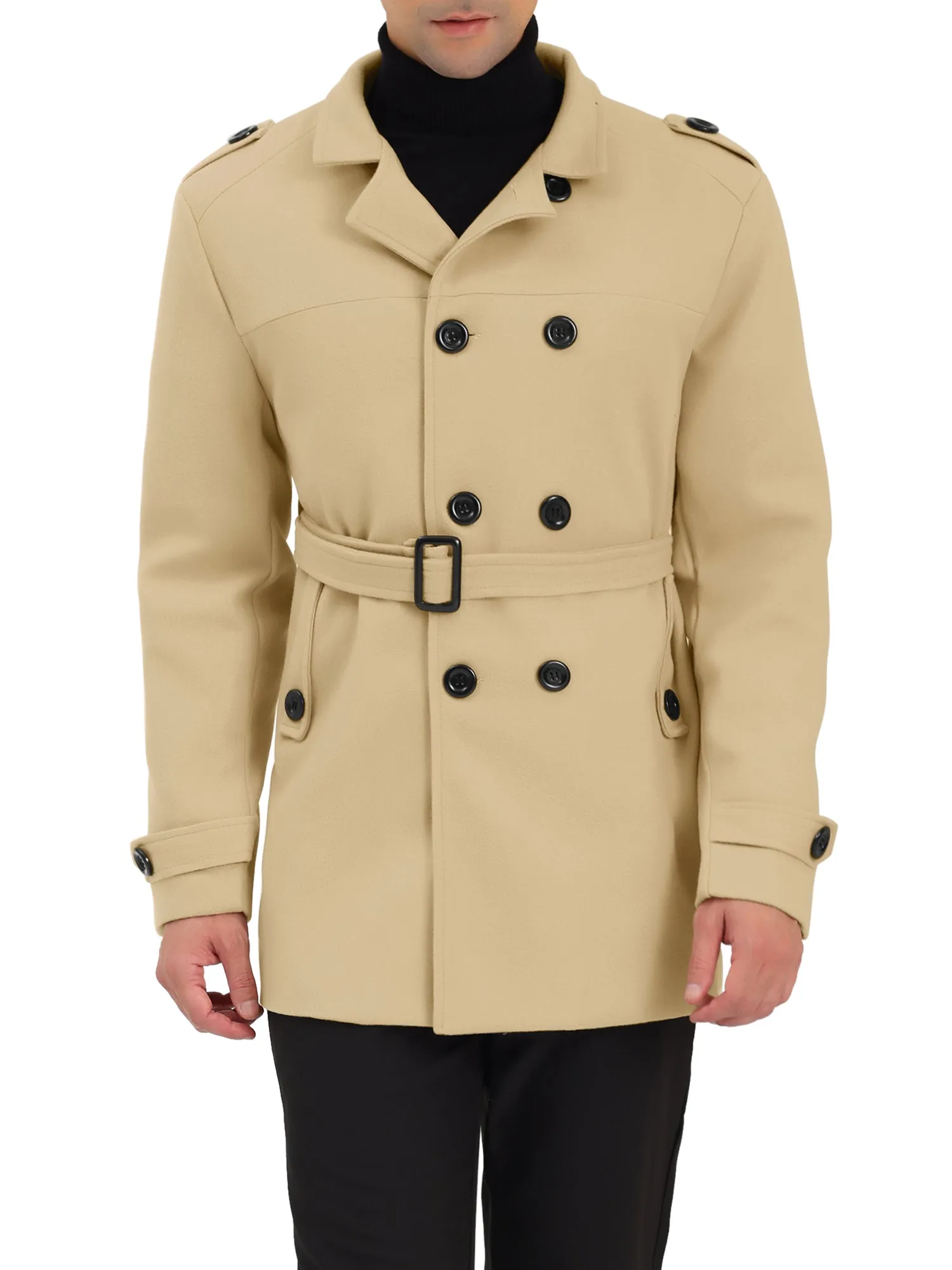 Men's Overcoat Slim Fit Double Breasted Notch Lapel Trench Coat with Belt