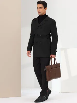 Men's Overcoat Slim Fit Double Breasted Notch Lapel Trench Coat with Belt