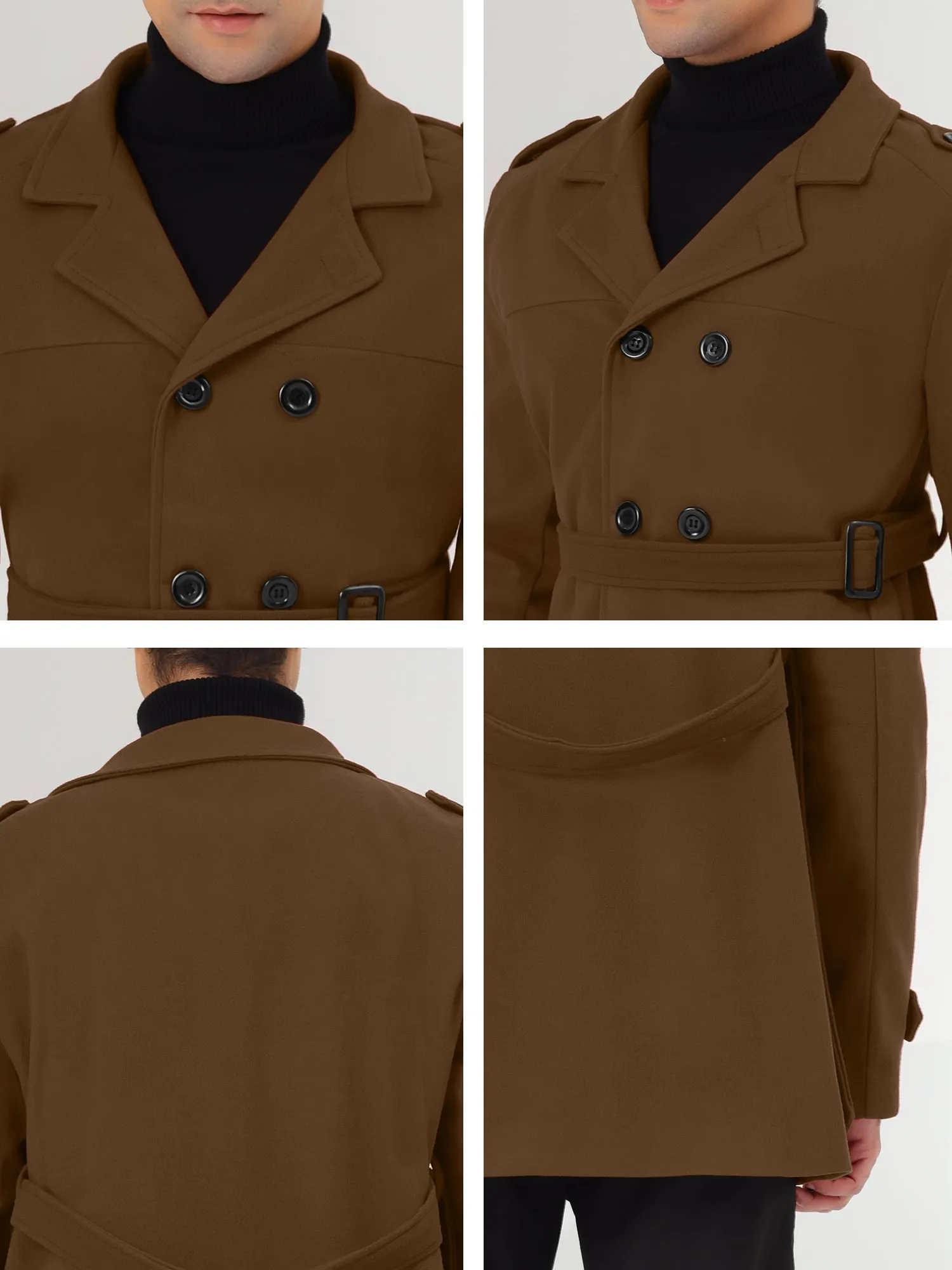 Men's Overcoat Slim Fit Double Breasted Notch Lapel Trench Coat with Belt