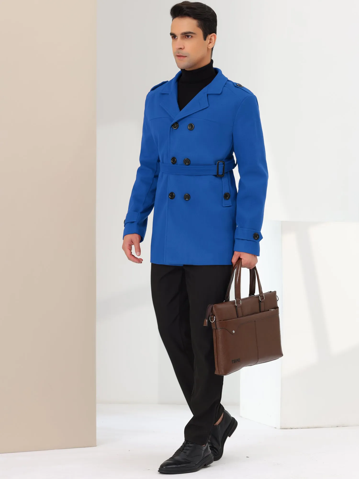 Men's Overcoat Slim Fit Double Breasted Notch Lapel Trench Coat with Belt