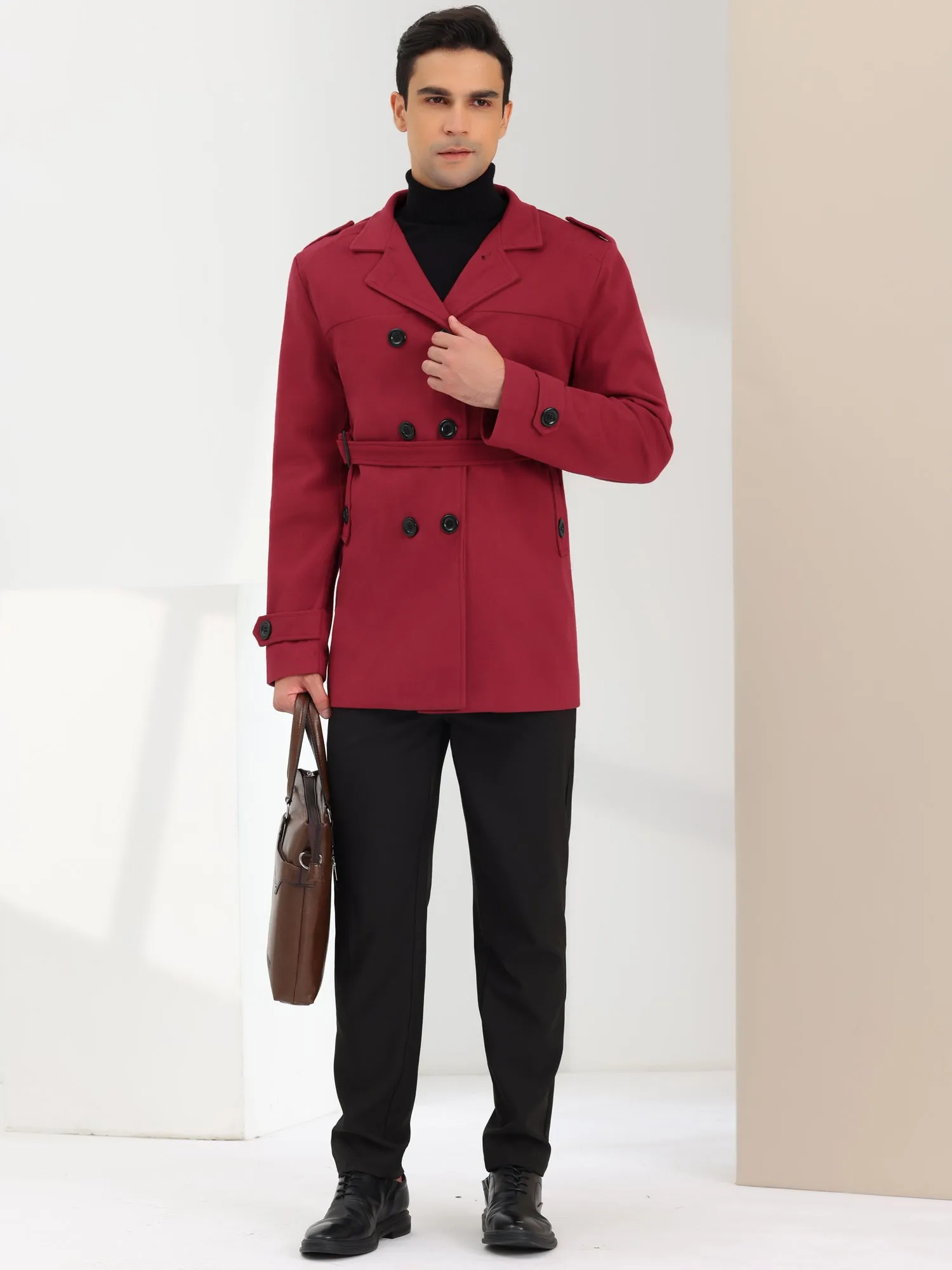 Men's Overcoat Slim Fit Double Breasted Notch Lapel Trench Coat with Belt