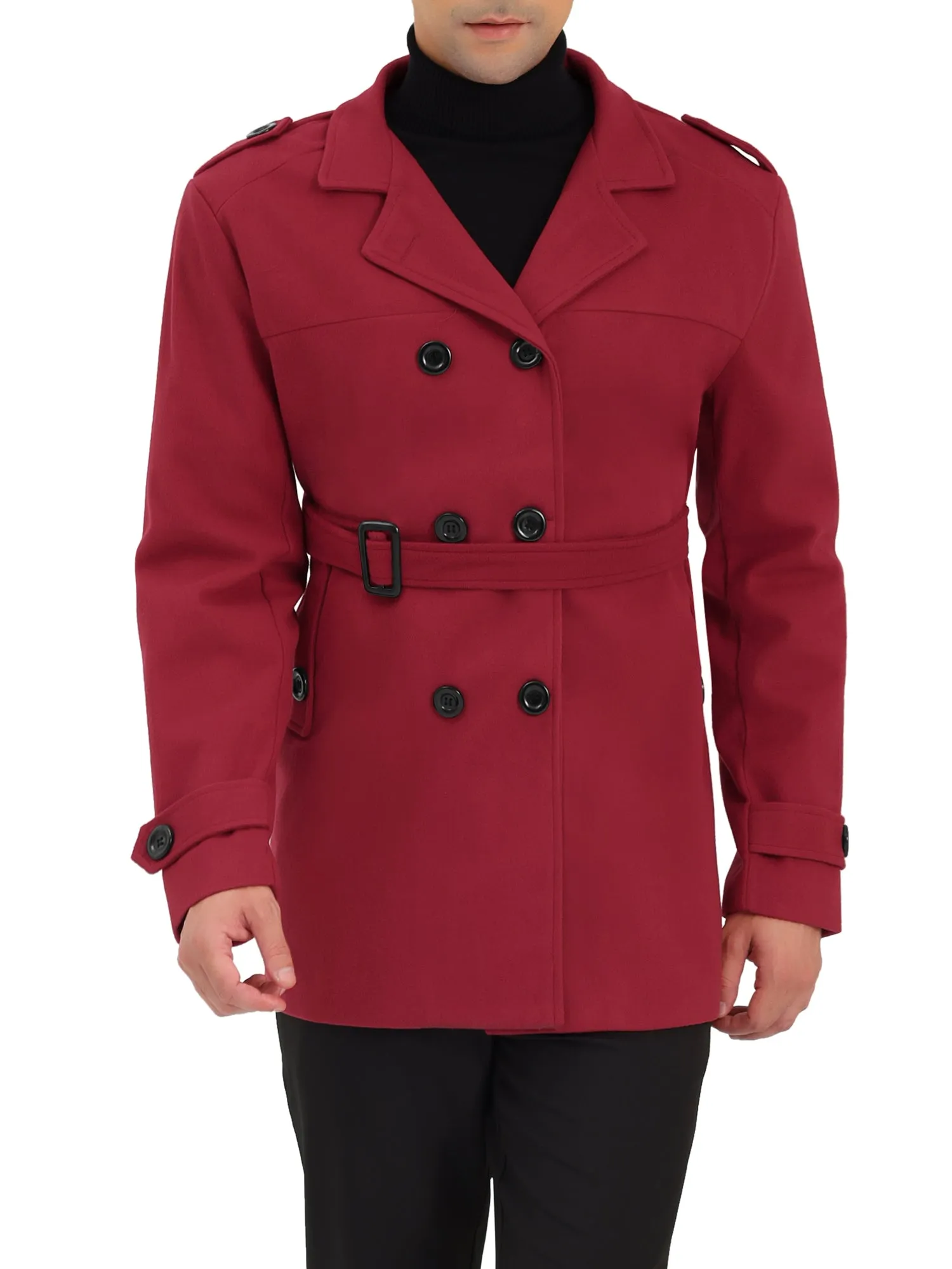 Men's Overcoat Slim Fit Double Breasted Notch Lapel Trench Coat with Belt