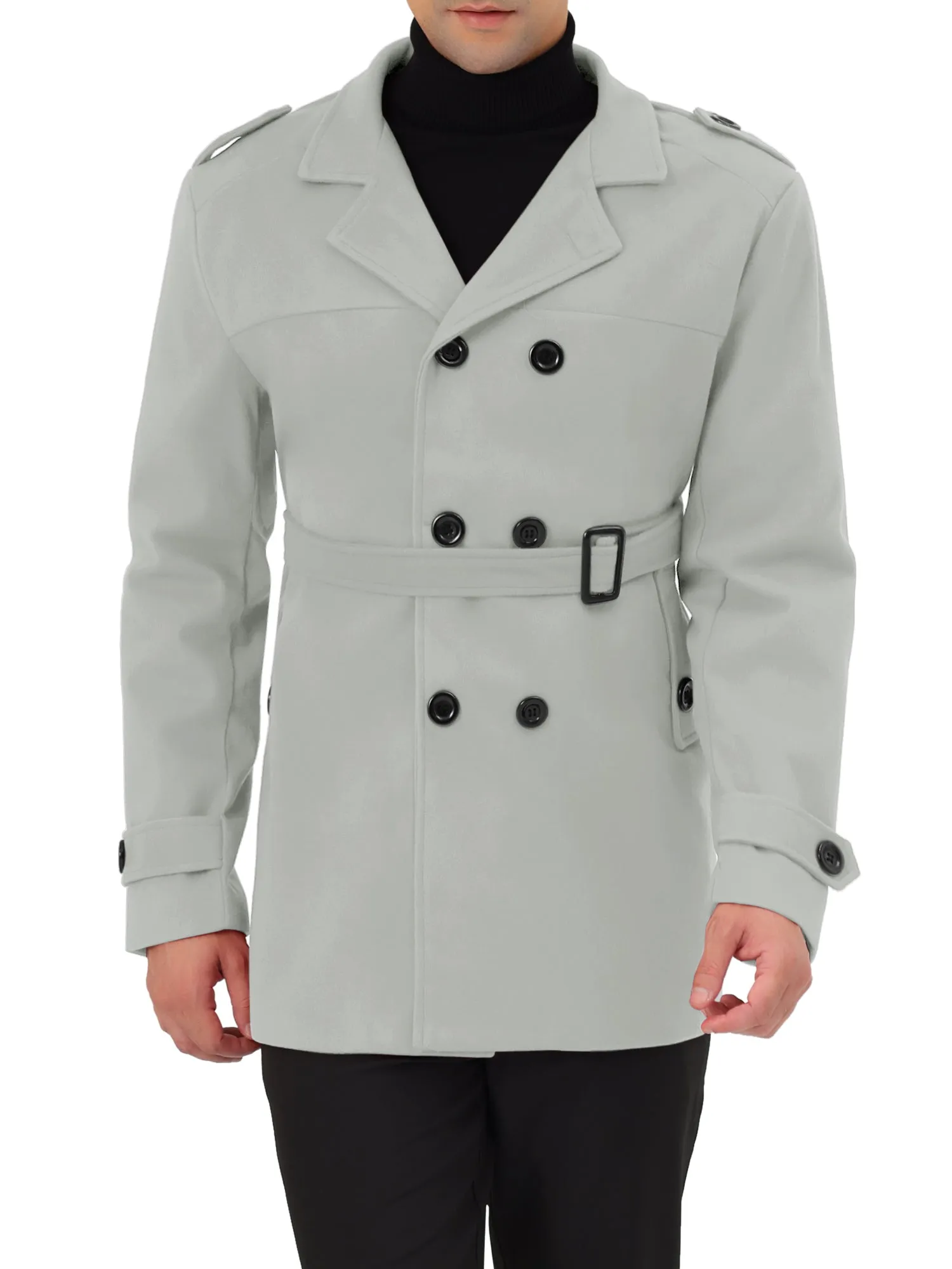 Men's Overcoat Slim Fit Double Breasted Notch Lapel Trench Coat with Belt